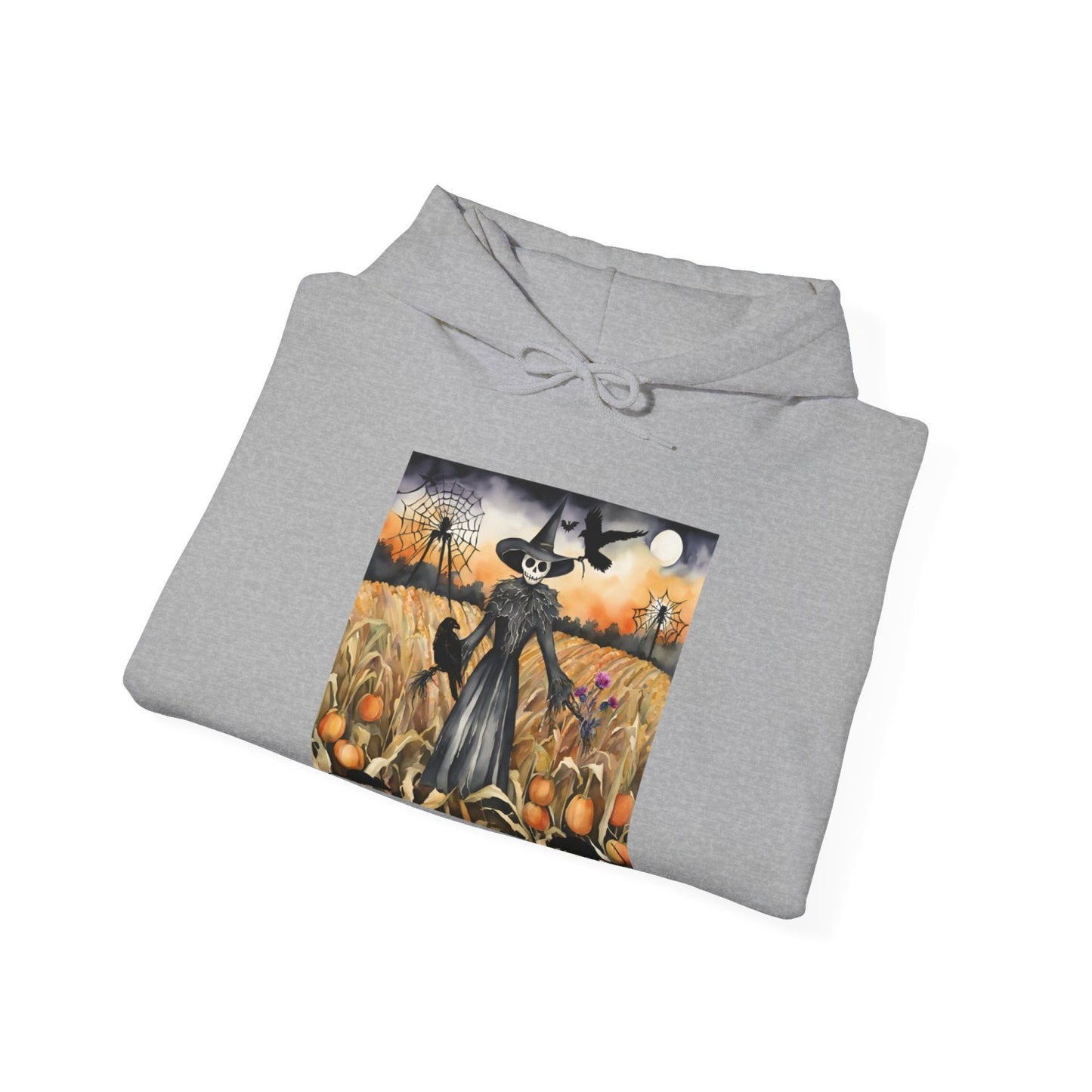 Comfy Halloween Hooded Sweatshirt Featuring Creepy Scarecrow