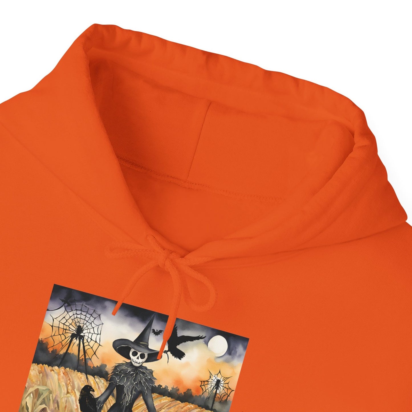 Comfy Halloween Hooded Sweatshirt Featuring Creepy Scarecrow