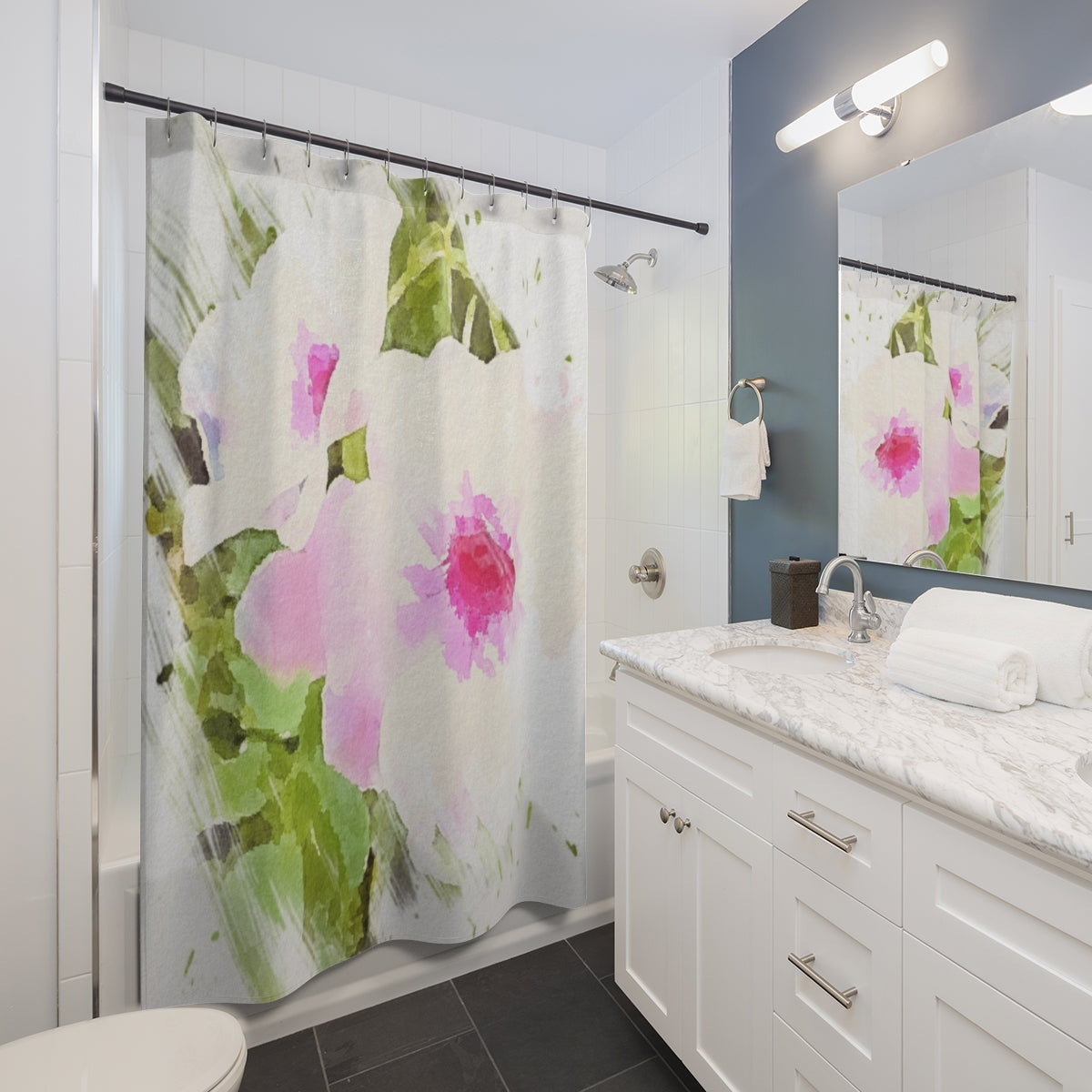 Garden Floral Shower Curtains in Watercolor Style