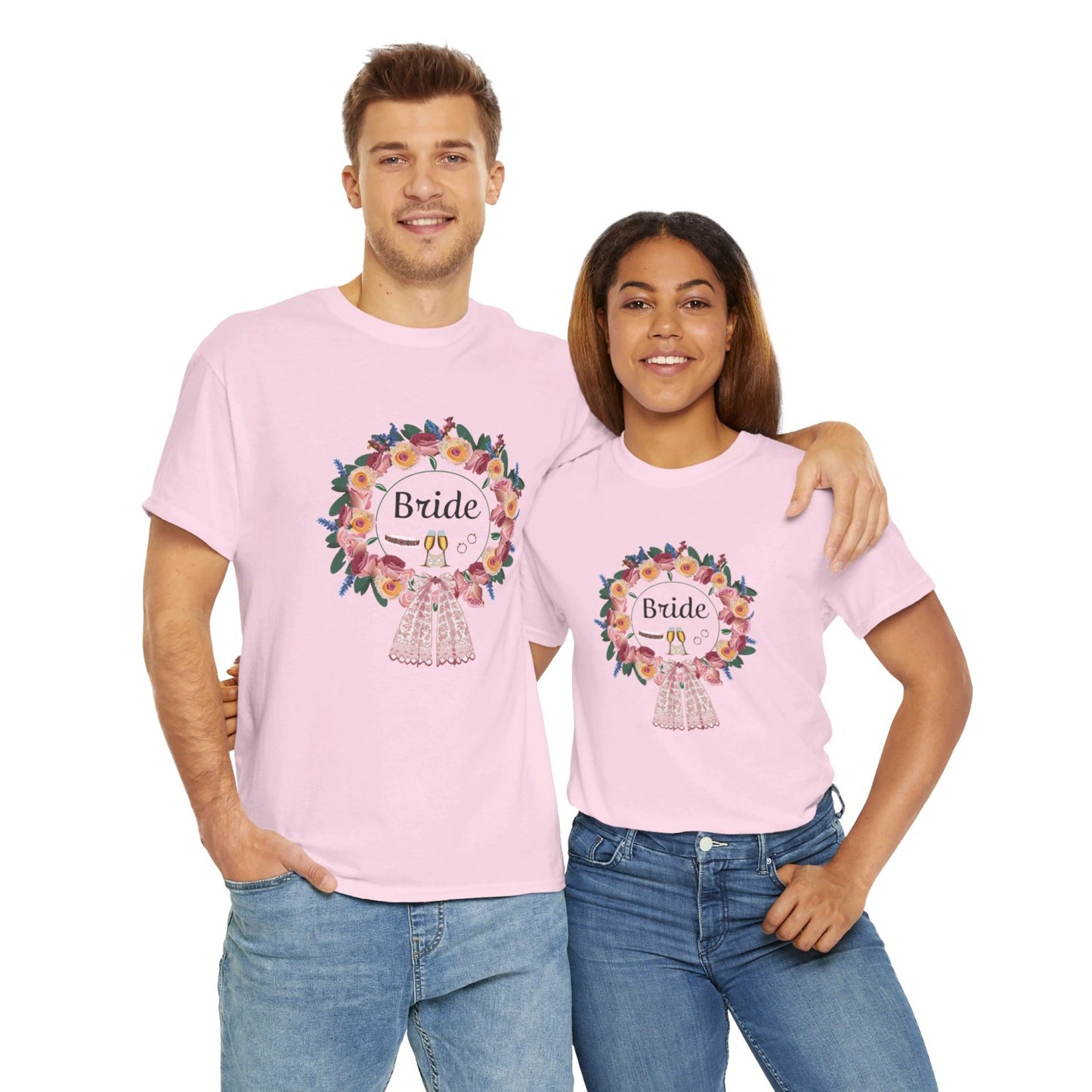 Bride Floral Wreath Heavy Cotton Bachelorette Party Tee