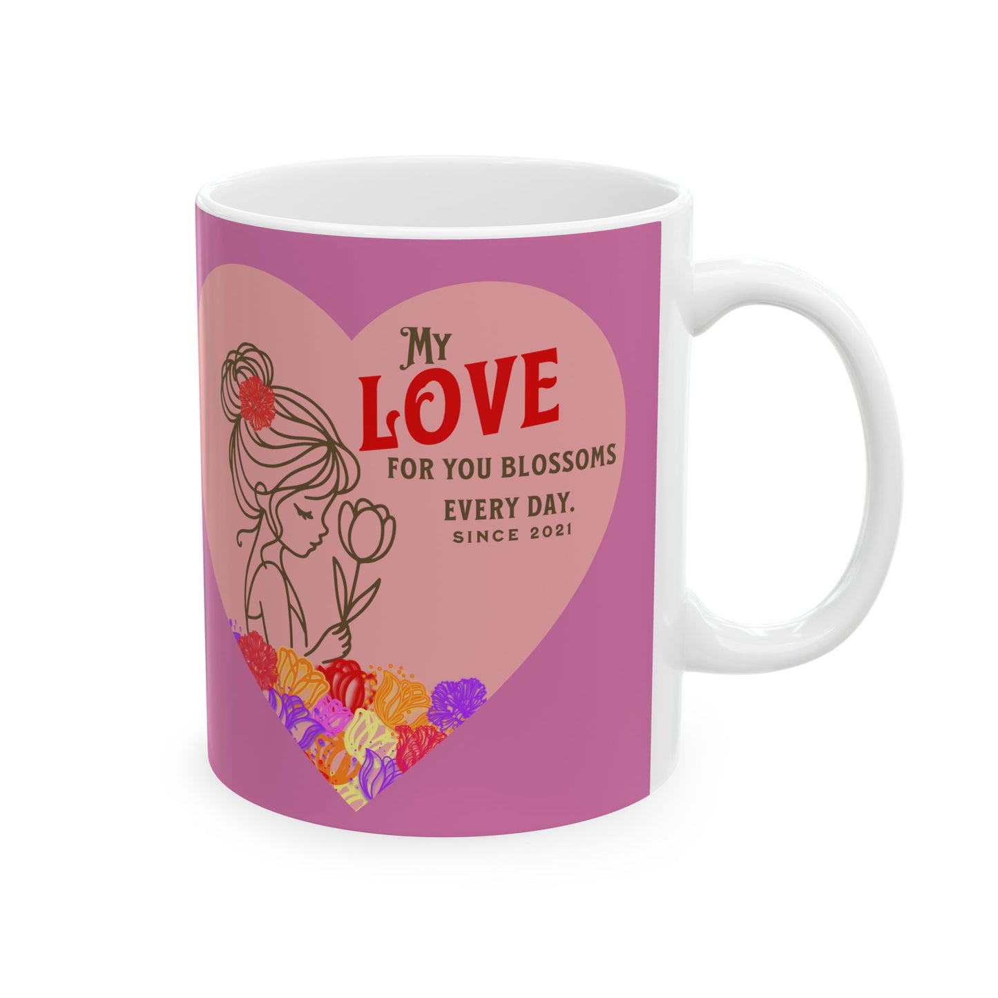 Blossoming Love Collection Ceramic Mug in Pink, (11oz, 15oz)