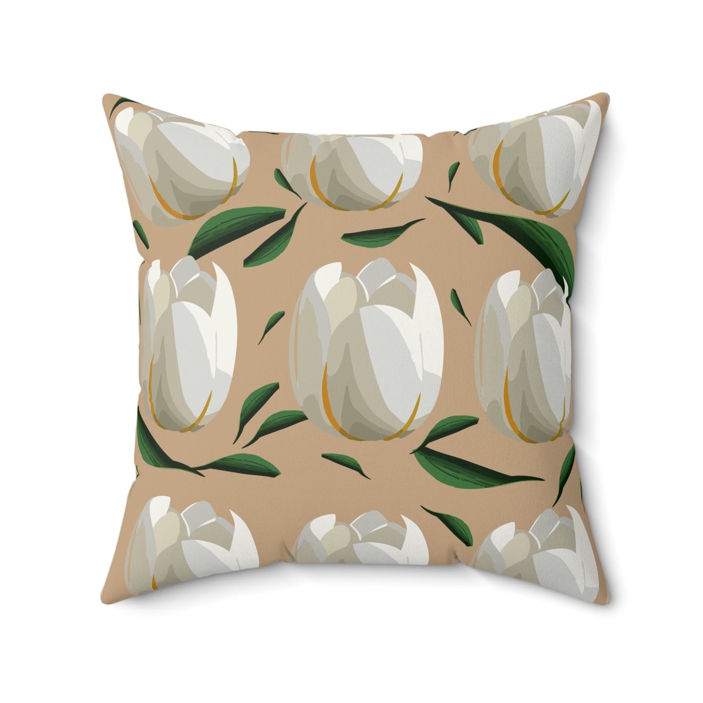 White Tulips and Sand Spun Polyester Square Pillow