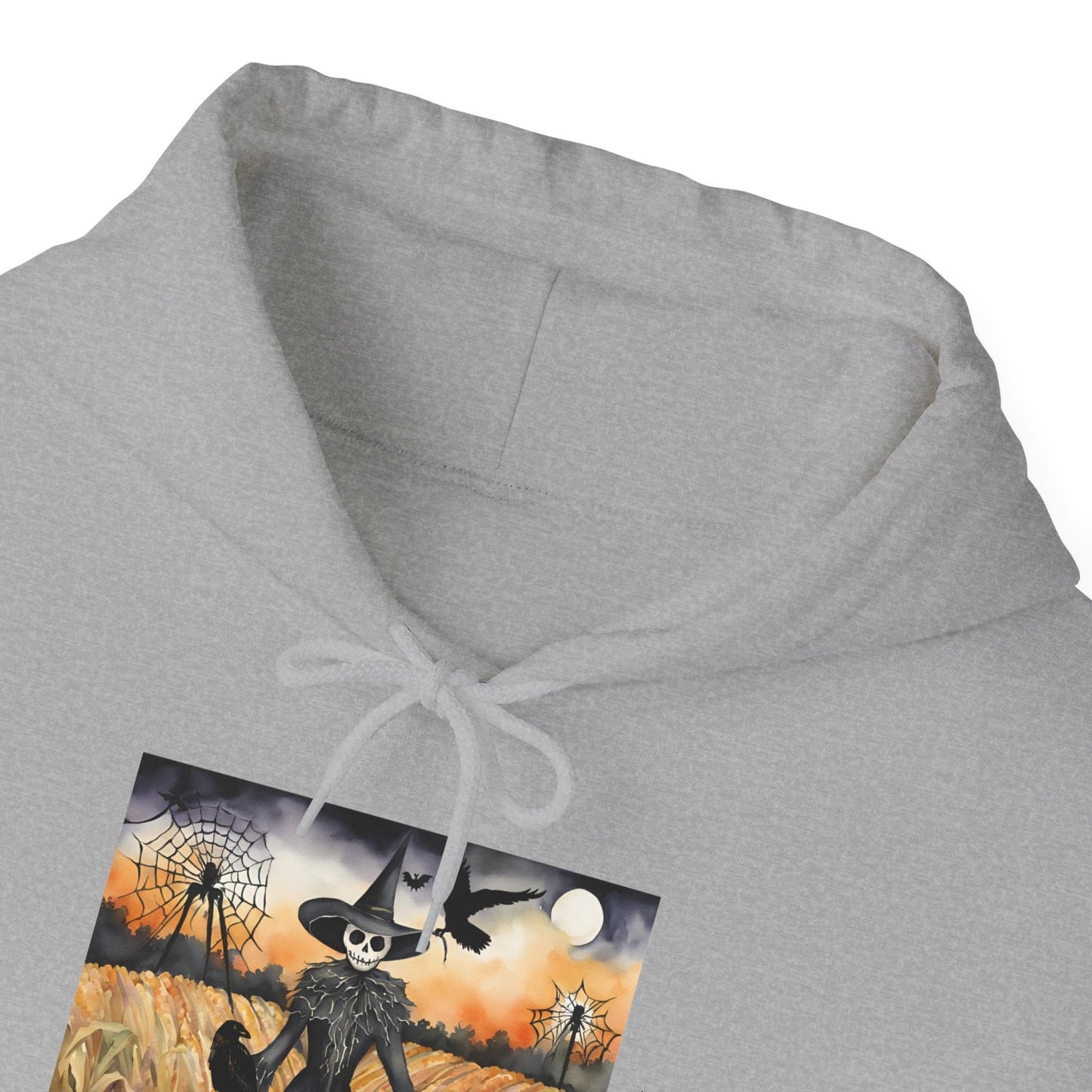 Comfy Halloween Hooded Sweatshirt Featuring Creepy Scarecrow