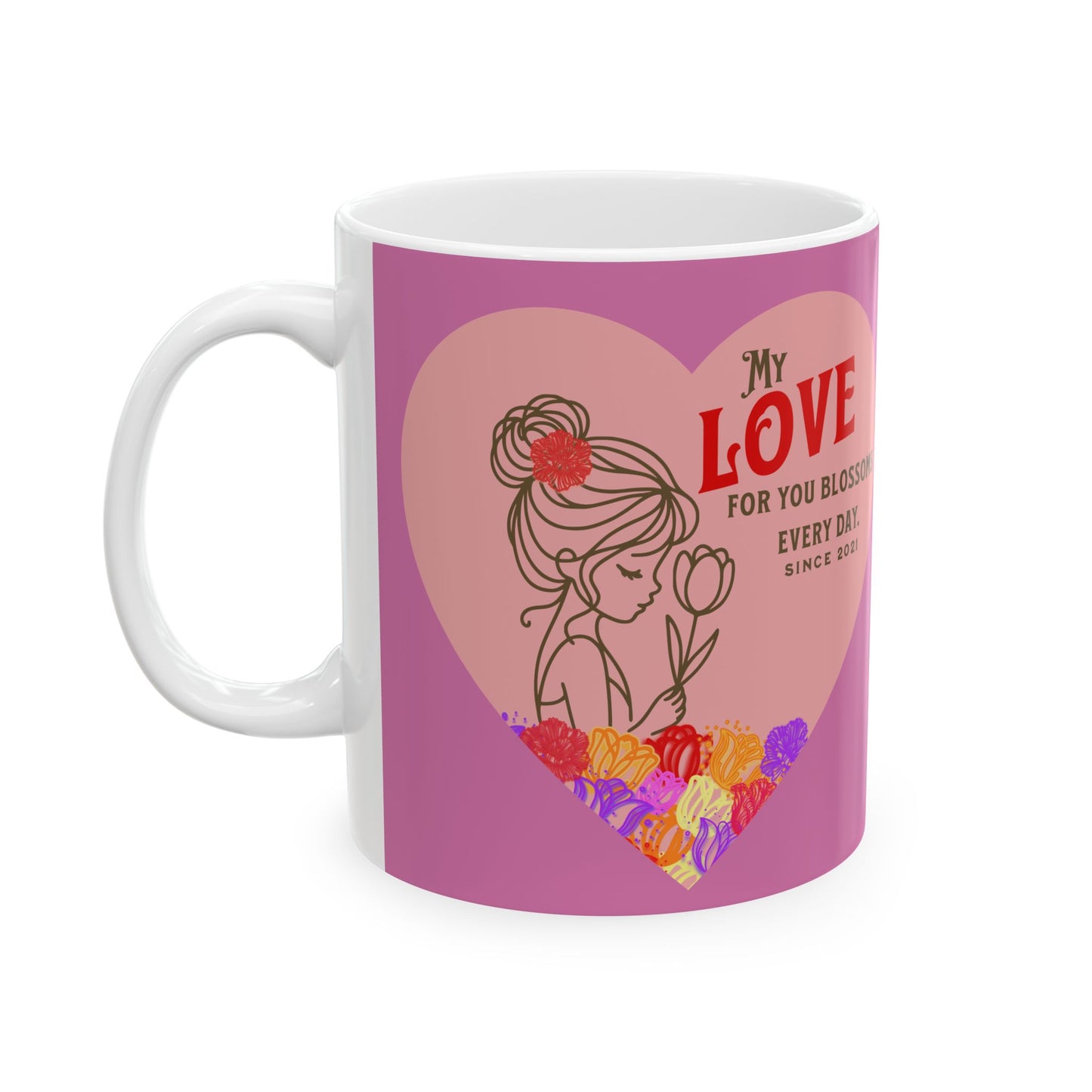 Blossoming Love Collection Ceramic Mug in Pink, (11oz, 15oz)