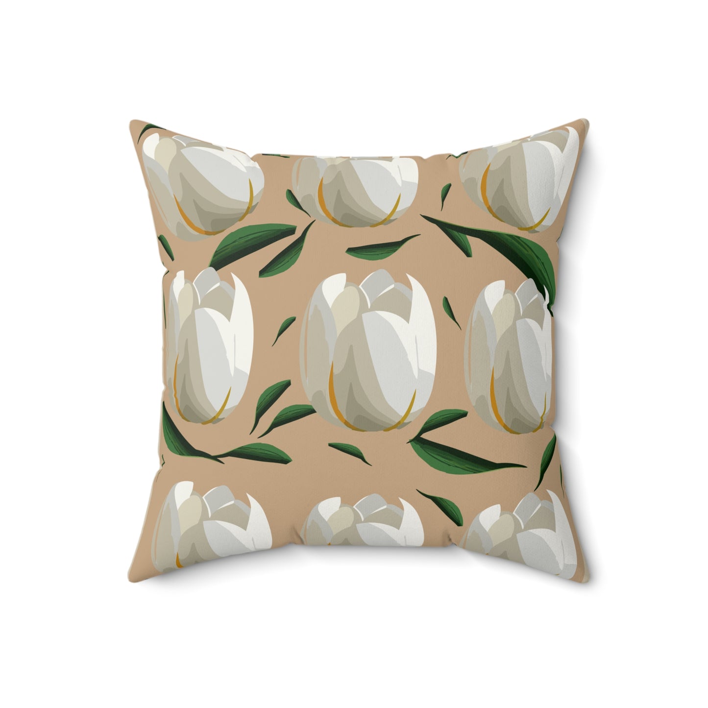 White Tulips and Sand Spun Polyester Square Pillow