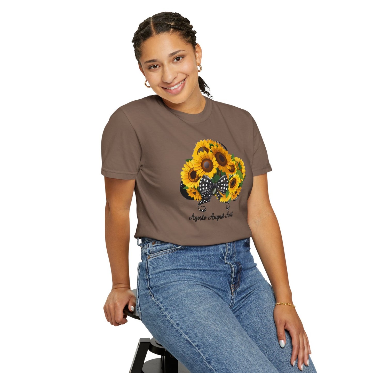 August Inspired Floral T-Shirt Featuring Sunflowers Bouquet