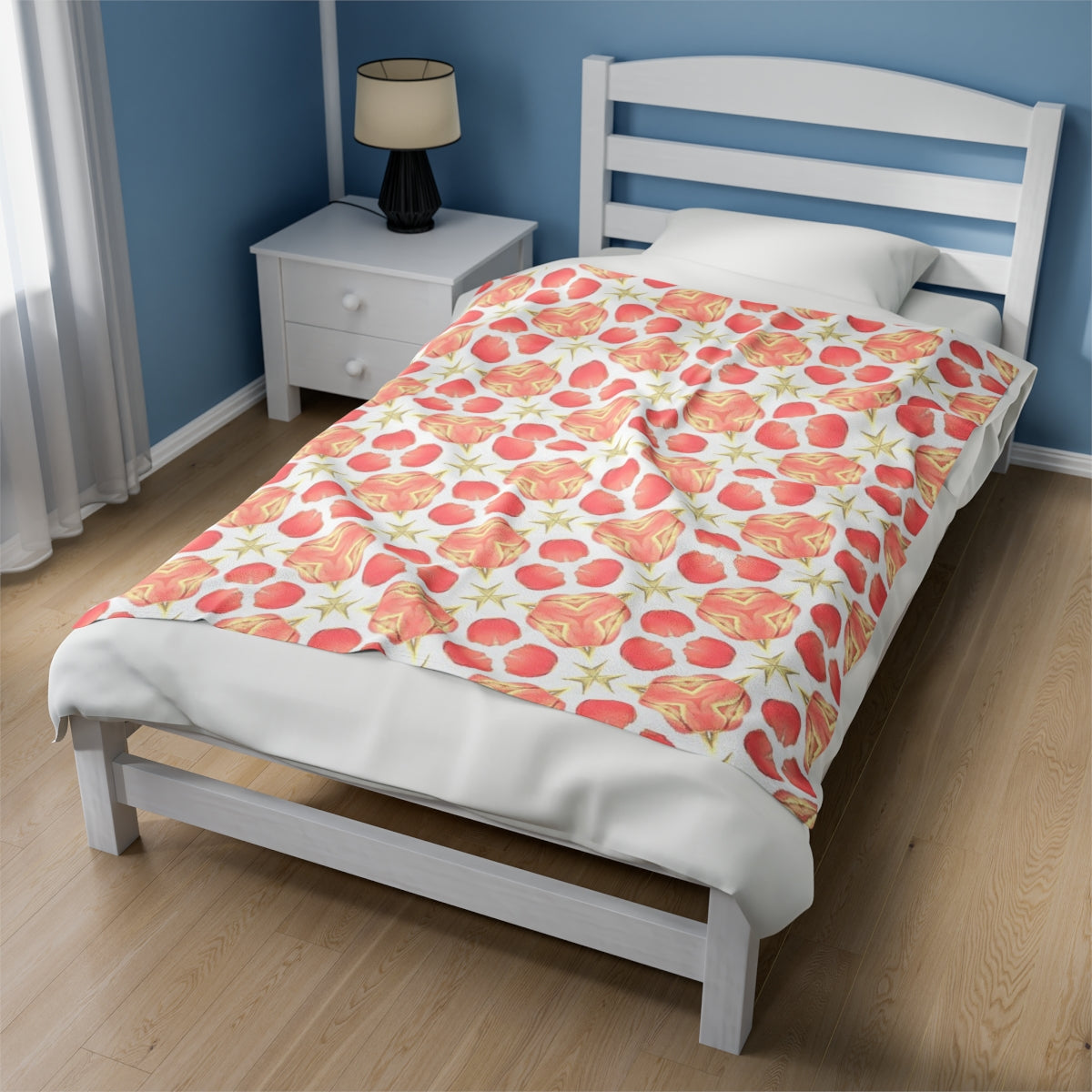 Velveteen Plush Blanket with Large Orange Tulip Stars