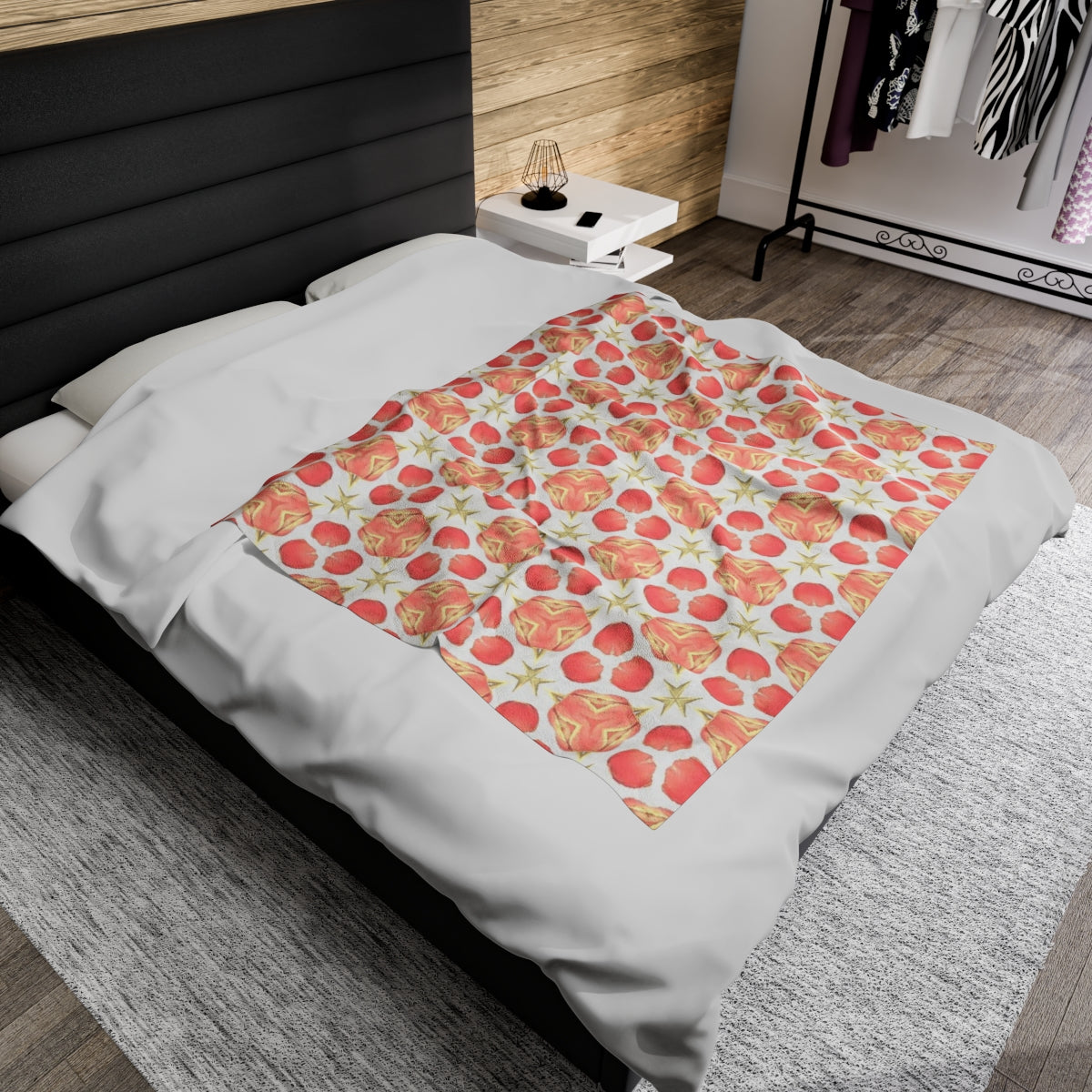 Velveteen Plush Blanket with Large Orange Tulip Stars