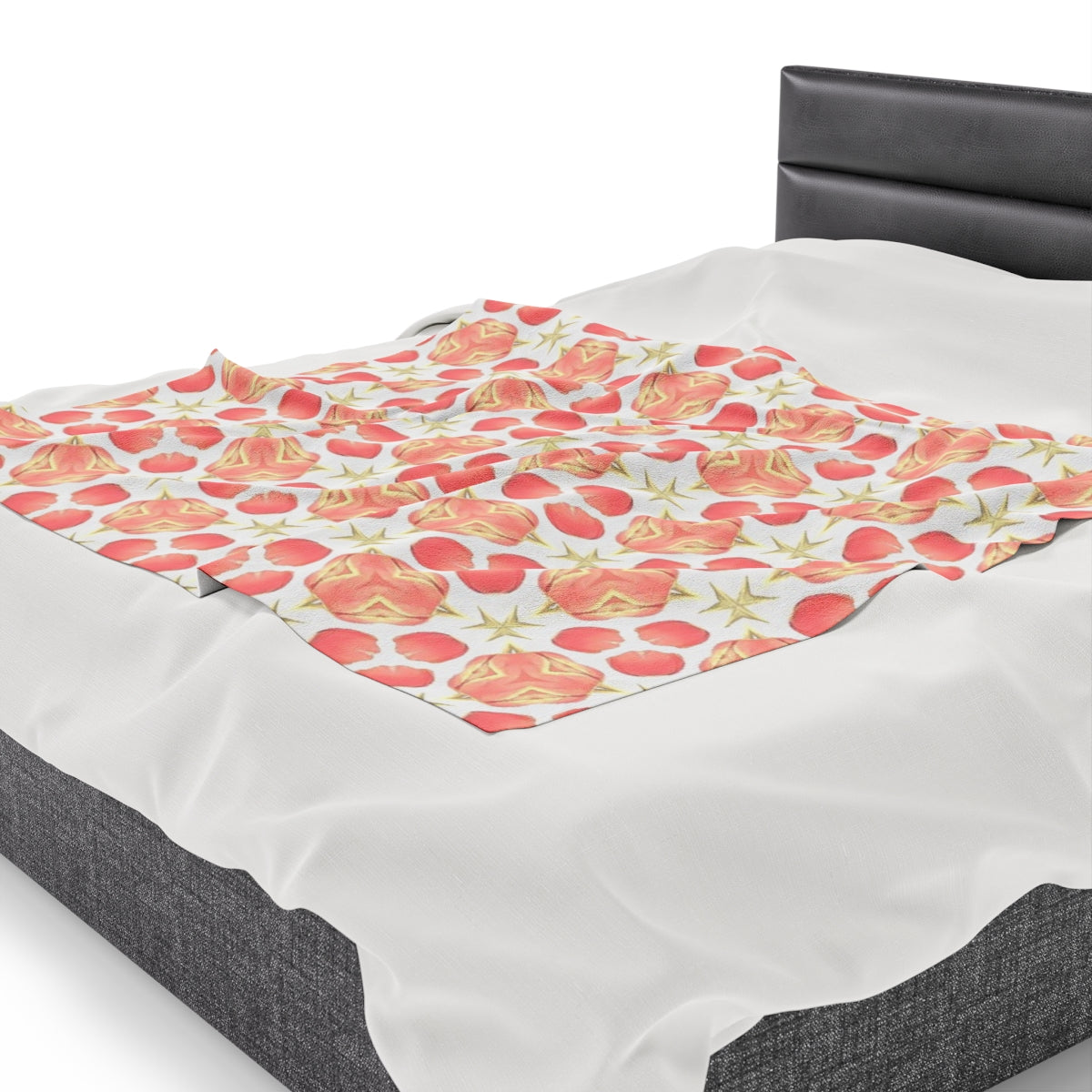 Velveteen Plush Blanket with Large Orange Tulip Stars