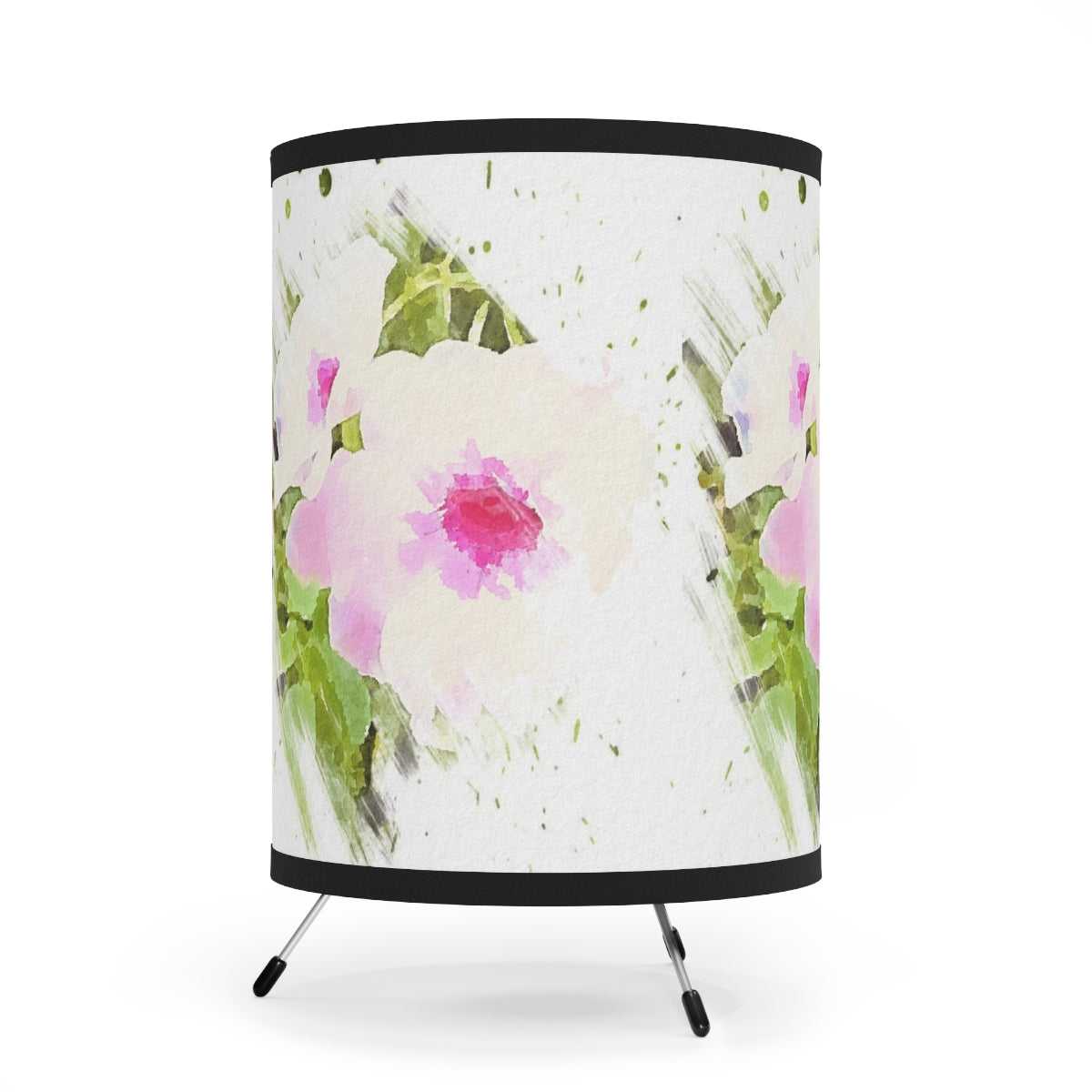 White Floral Tripod Lamp in Watercolor Design
