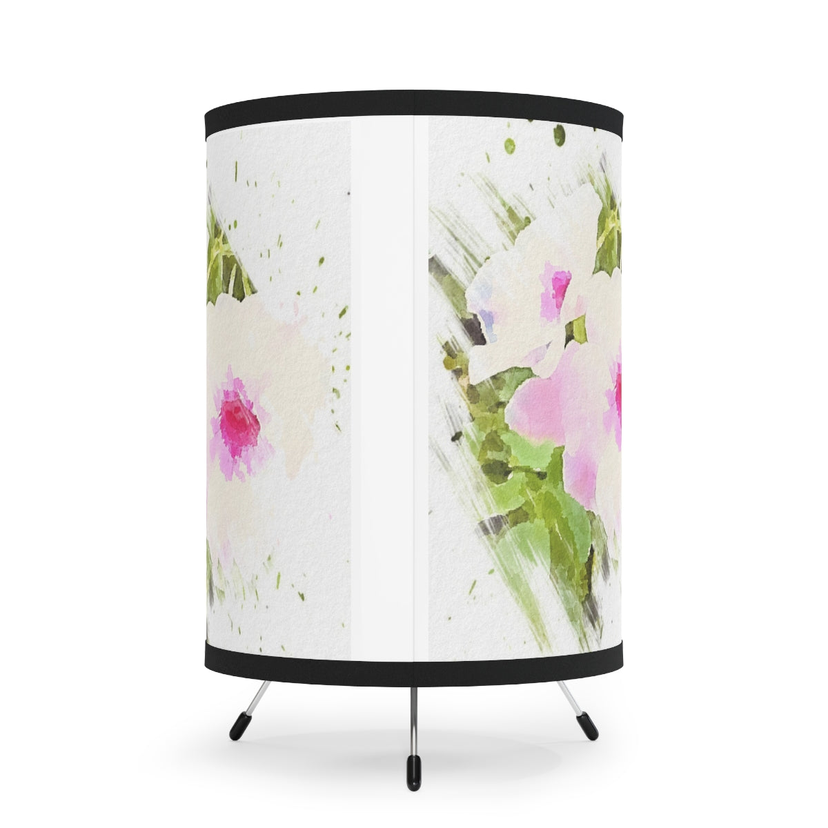 White Floral Tripod Lamp in Watercolor Design