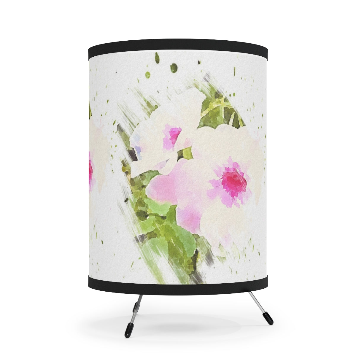 White Floral Tripod Lamp in Watercolor Design