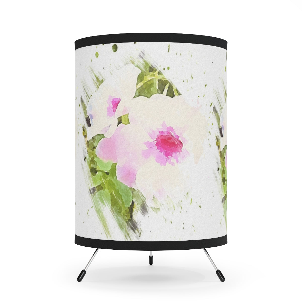 White Floral Tripod Lamp in Watercolor Design