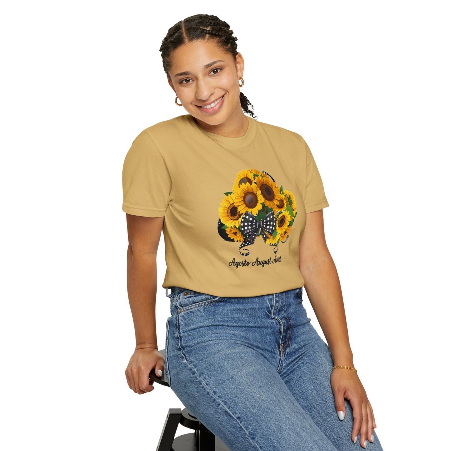 August Inspired Floral T-Shirt Featuring Sunflowers Bouquet