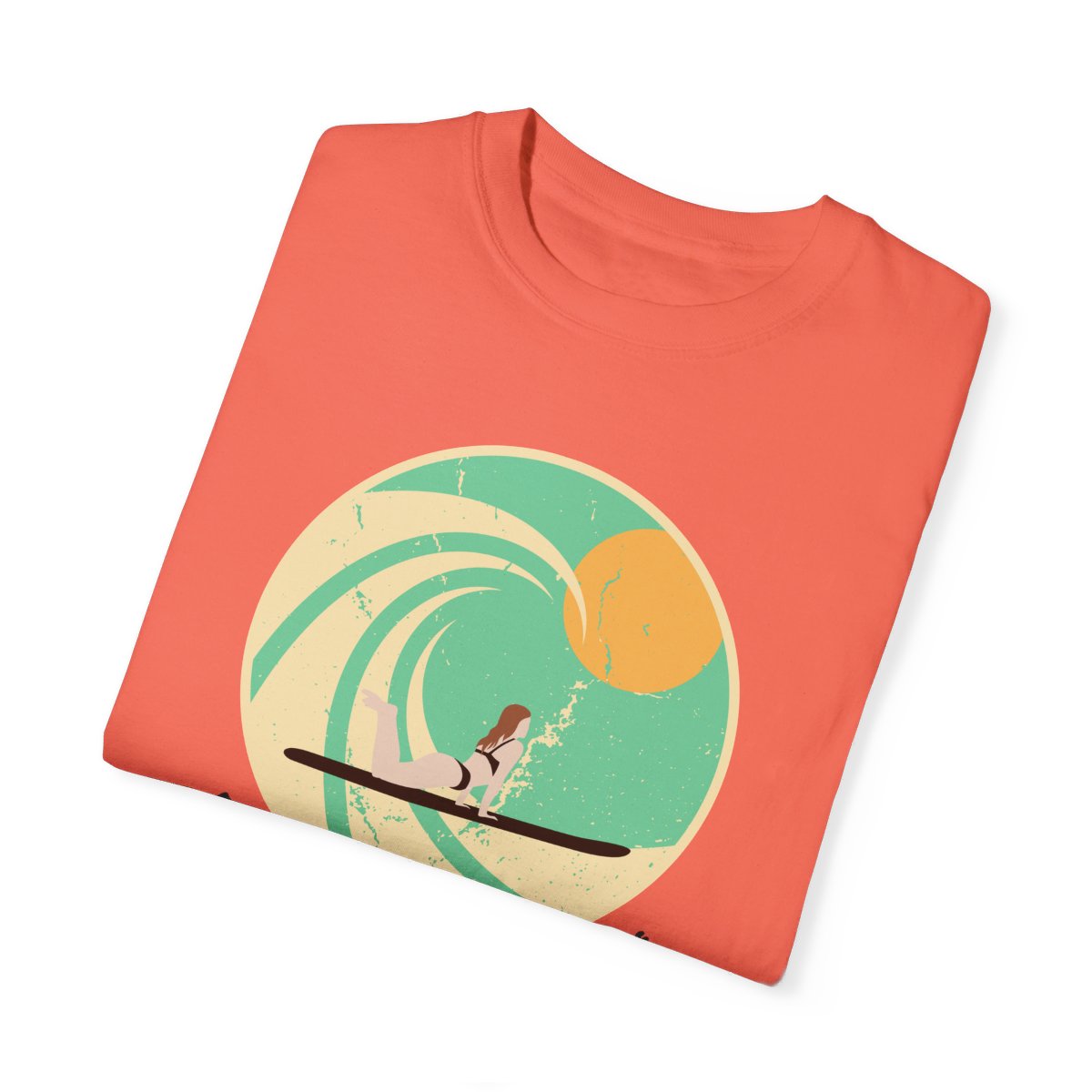 Stylish Surfer Themed T-shirt Featuring Riding Girl with Catchy Phrase