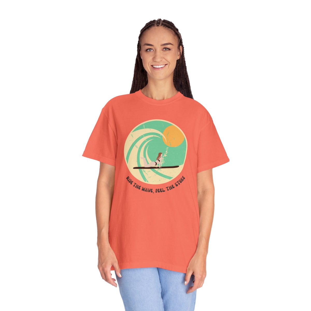 Stylish Surfer Themed T-shirt Featuring Riding Girl with Catchy Phrase