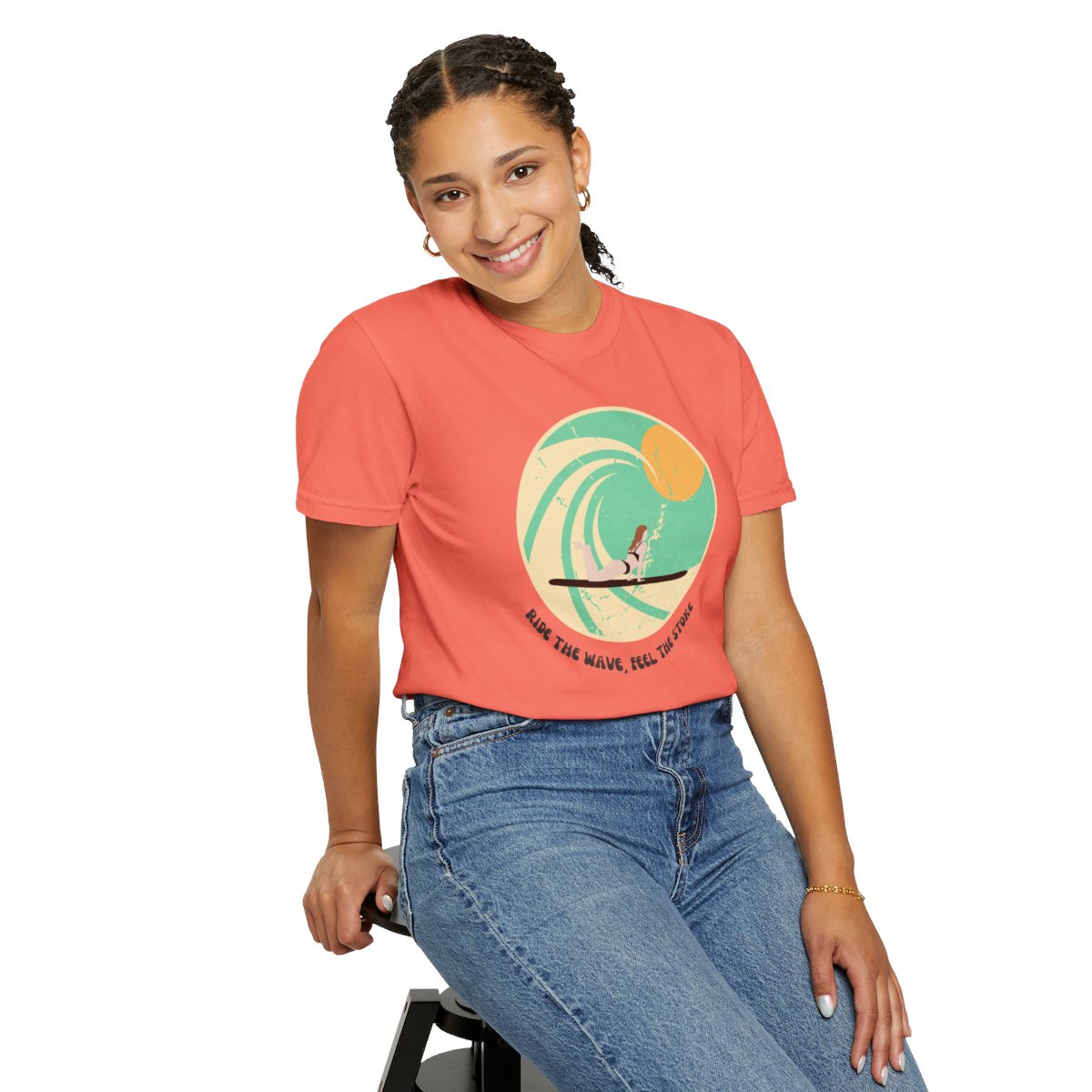 Stylish Surfer Themed T-shirt Featuring Riding Girl with Catchy Phrase