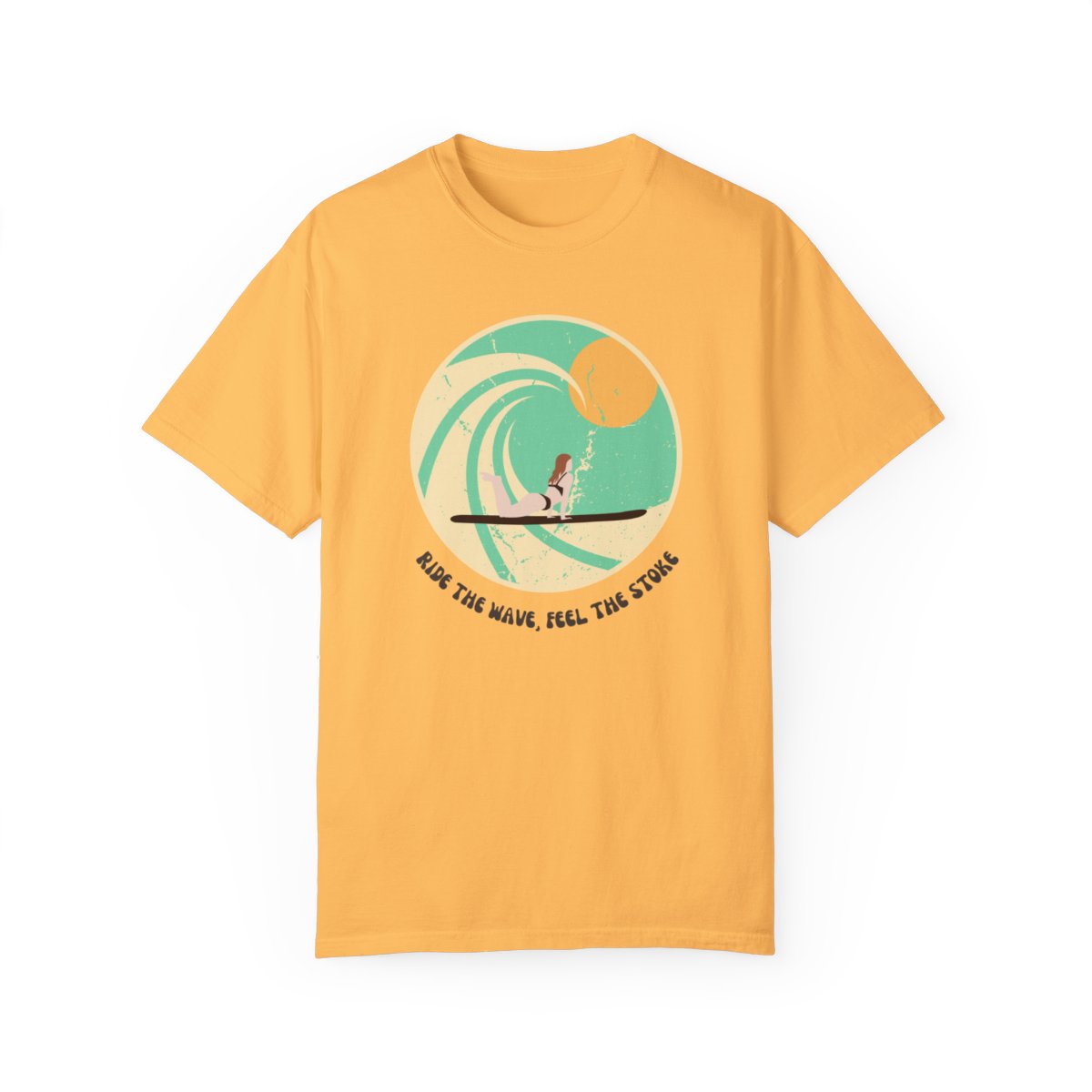 Stylish Surfer Themed T-shirt Featuring Riding Girl with Catchy Phrase