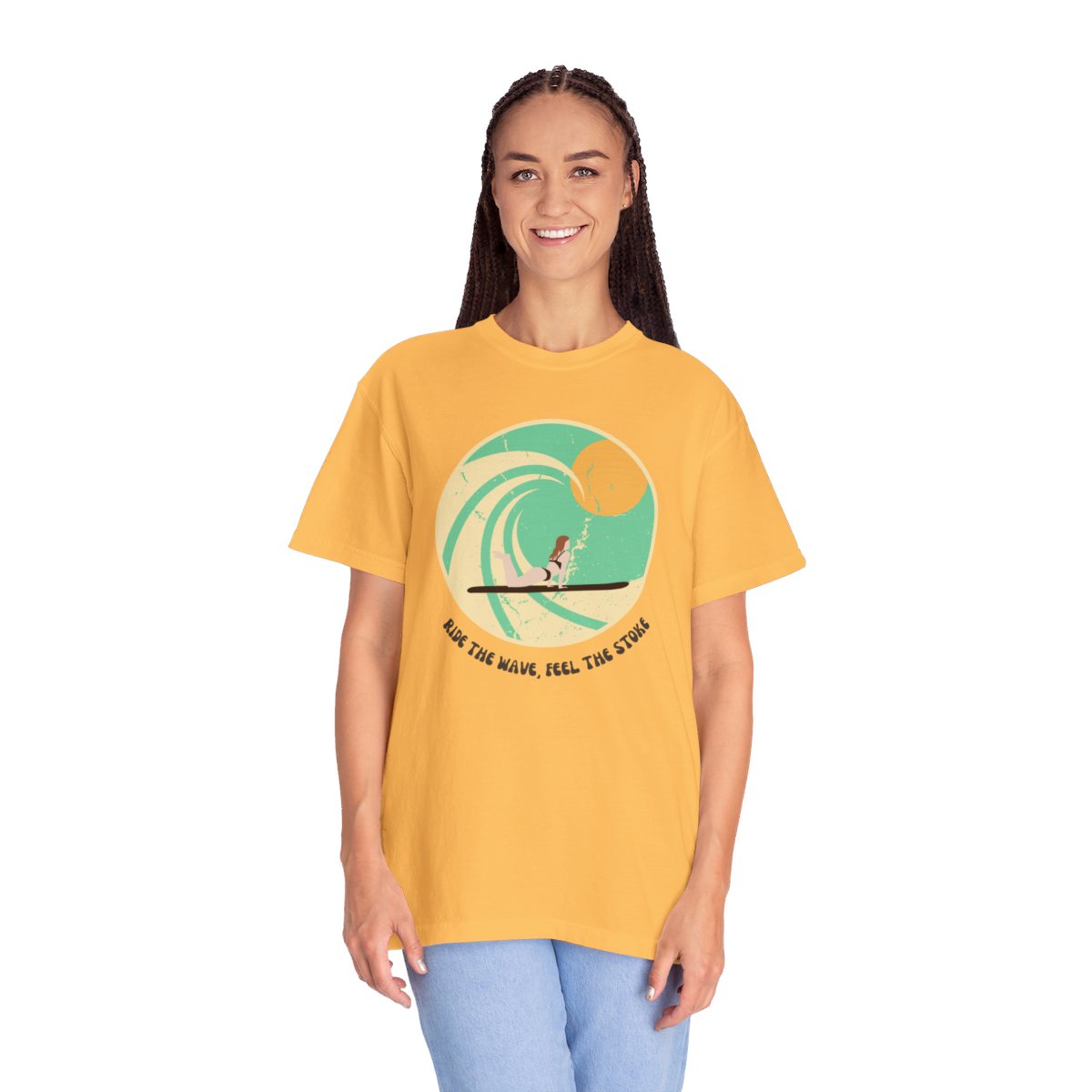 Stylish Surfer Themed T-shirt Featuring Riding Girl with Catchy Phrase