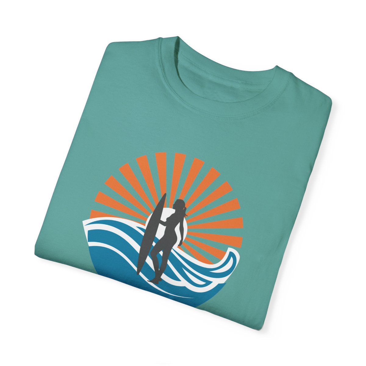 Chic Surfer Themed T-shirt Featuring Riding Girl with Cool Phrase
