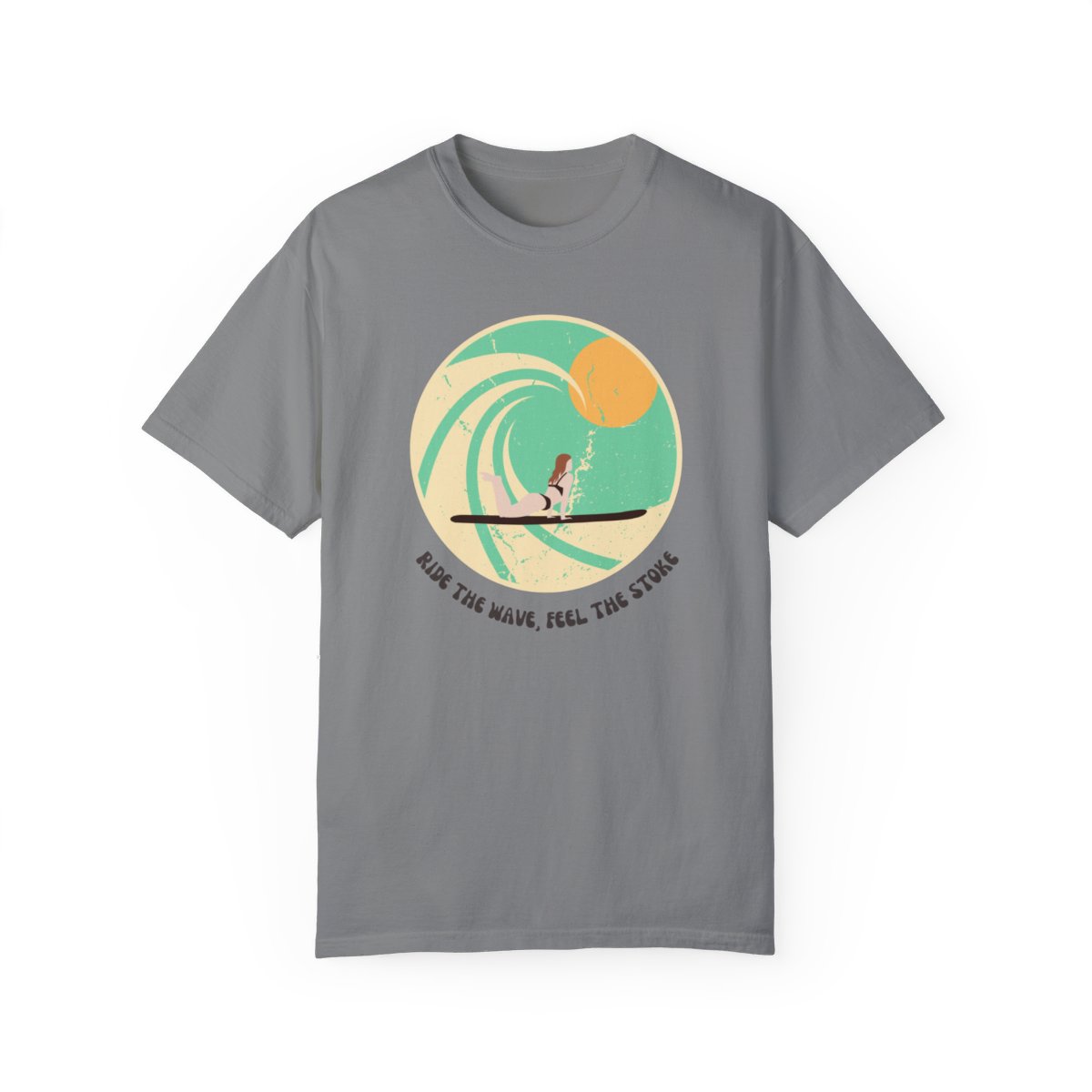 Stylish Surfer Themed T-shirt Featuring Riding Girl with Catchy Phrase