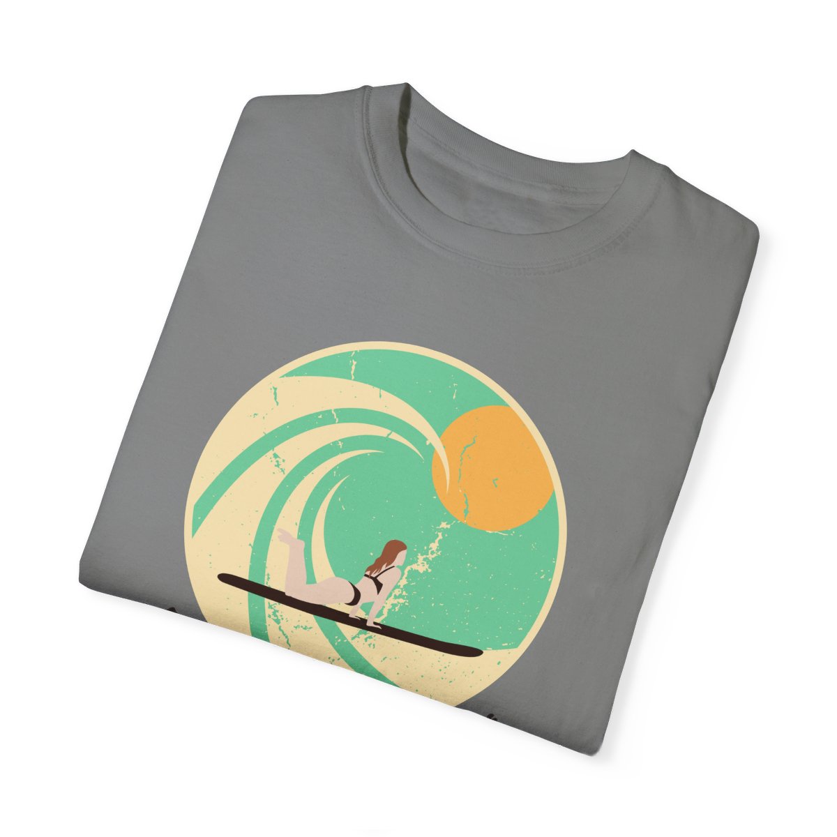 Stylish Surfer Themed T-shirt Featuring Riding Girl with Catchy Phrase