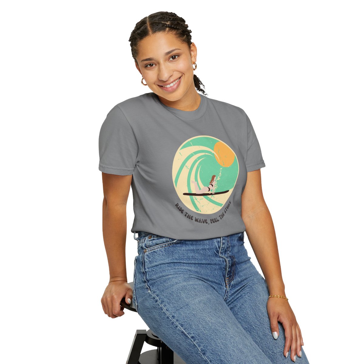 Stylish Surfer Themed T-shirt Featuring Riding Girl with Catchy Phrase