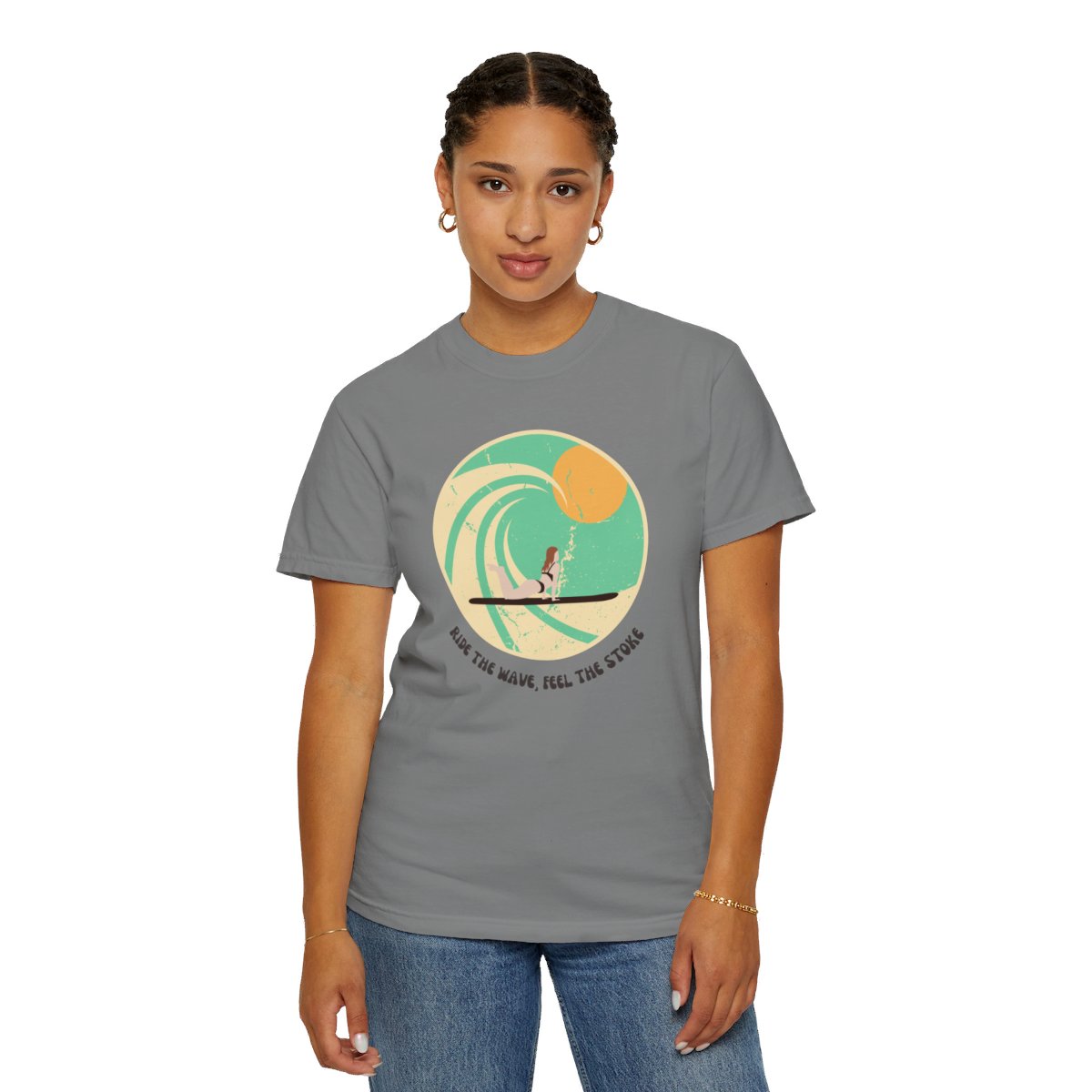 Stylish Surfer Themed T-shirt Featuring Riding Girl with Catchy Phrase