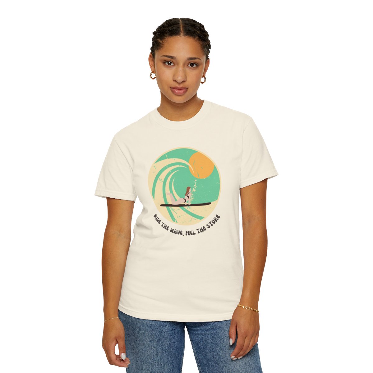 Stylish Surfer Themed T-shirt Featuring Riding Girl with Catchy Phrase