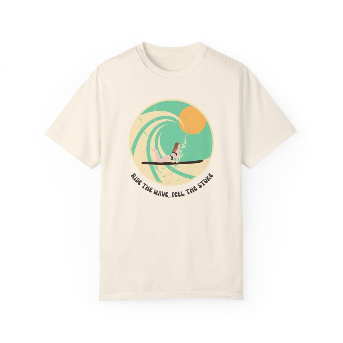 Stylish Surfer Themed T-shirt Featuring Riding Girl with Catchy Phrase