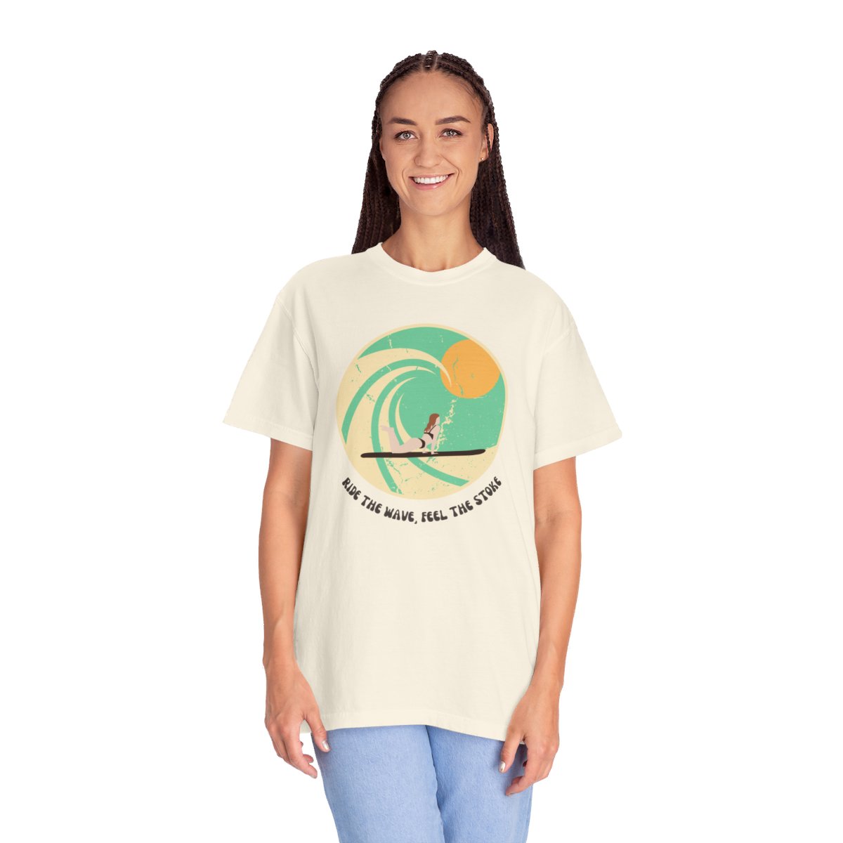 Stylish Surfer Themed T-shirt Featuring Riding Girl with Catchy Phrase