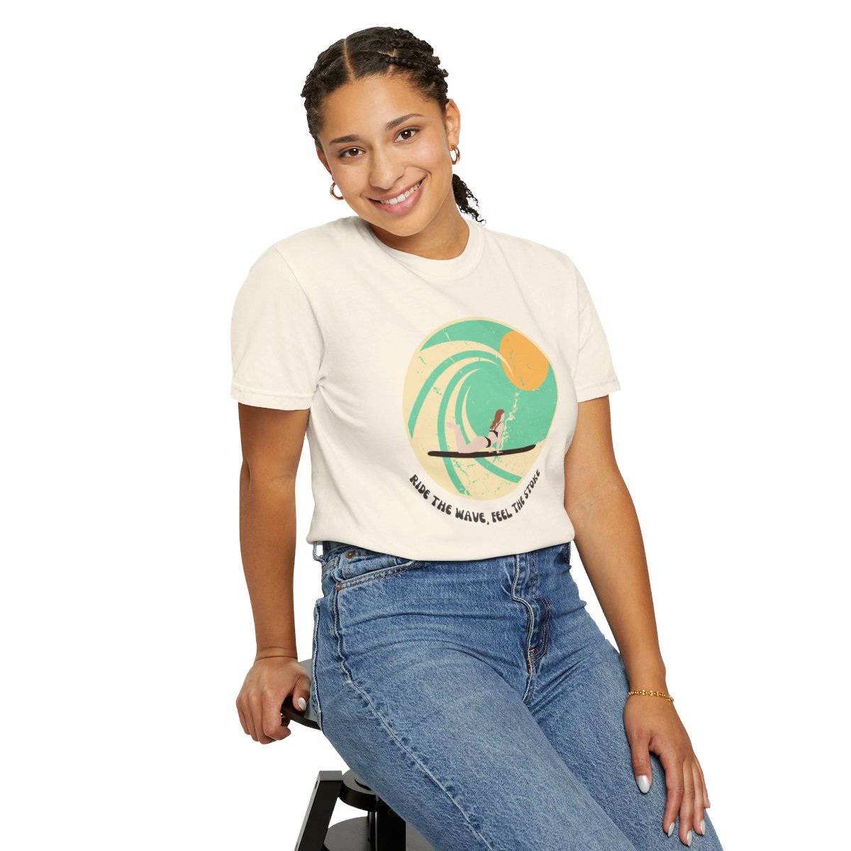 Stylish Surfer Themed T-shirt Featuring Riding Girl with Catchy Phrase