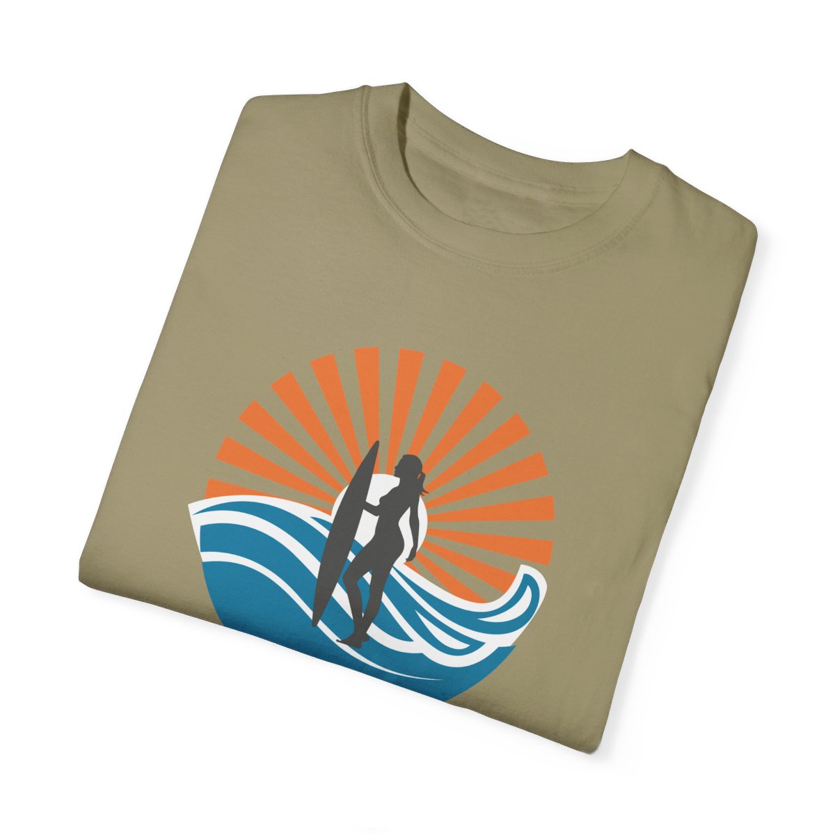 Chic Surfer Themed T-shirt Featuring Riding Girl with Cool Phrase