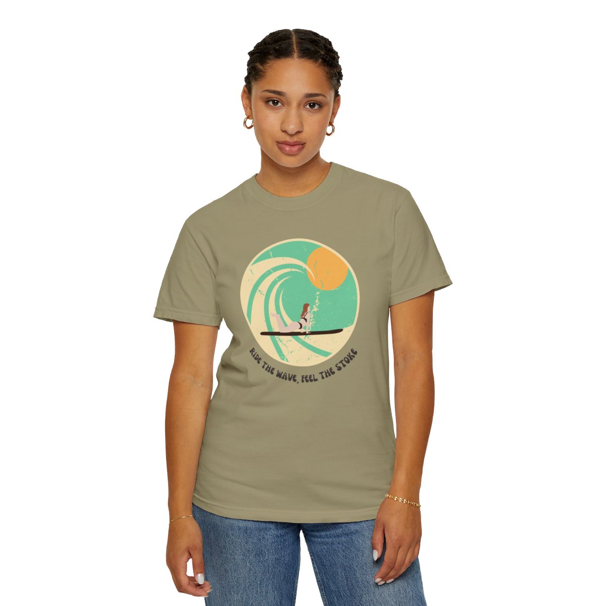 Stylish Surfer Themed T-shirt Featuring Riding Girl with Catchy Phrase