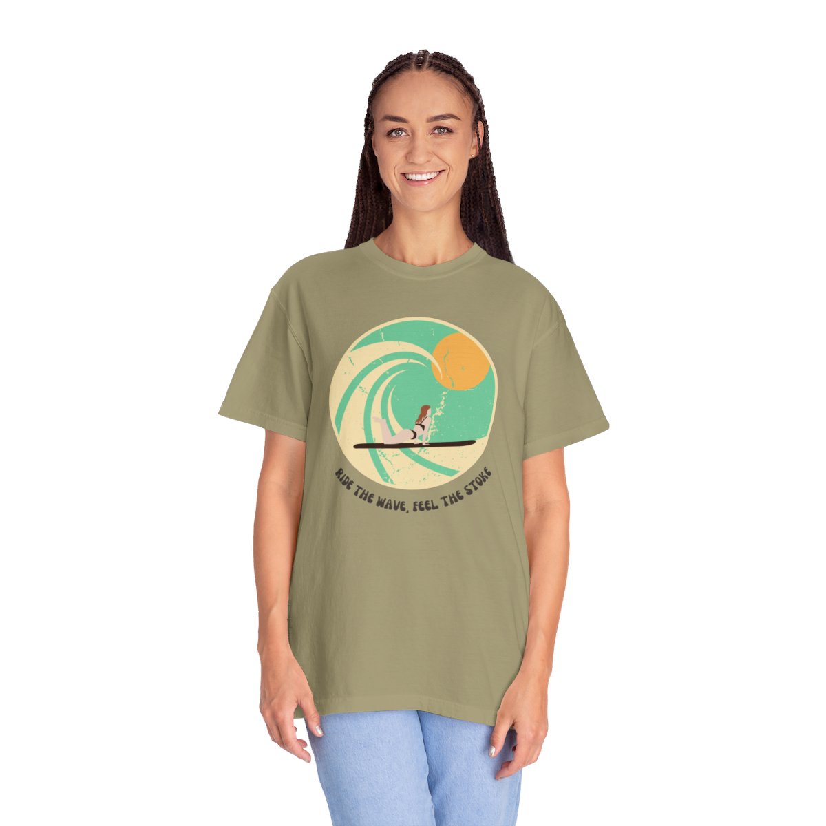 Stylish Surfer Themed T-shirt Featuring Riding Girl with Catchy Phrase