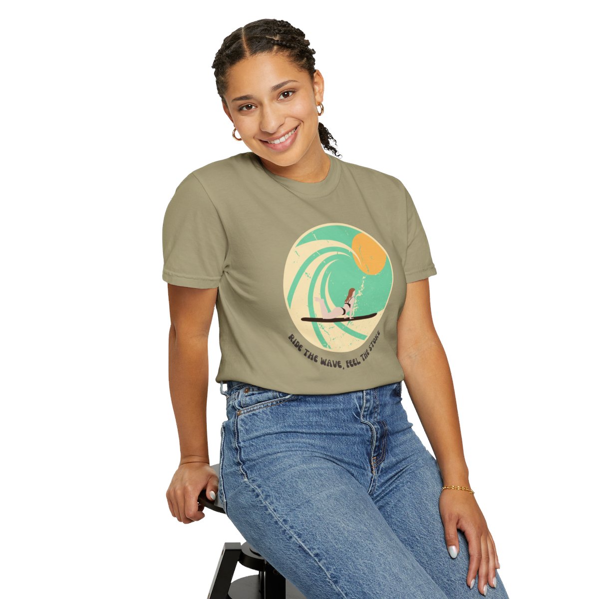 Stylish Surfer Themed T-shirt Featuring Riding Girl with Catchy Phrase