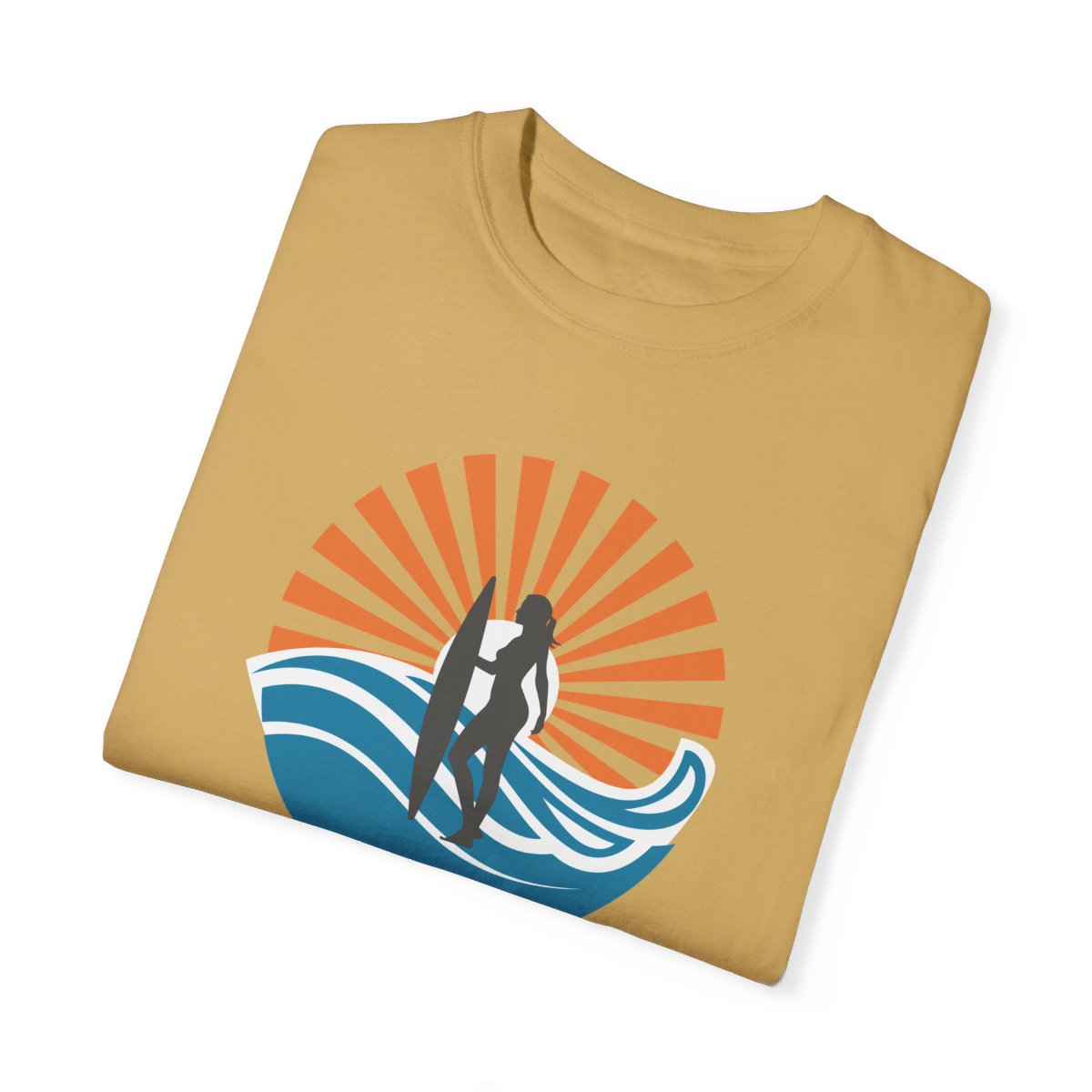Chic Surfer Themed T-shirt Featuring Riding Girl with Cool Phrase