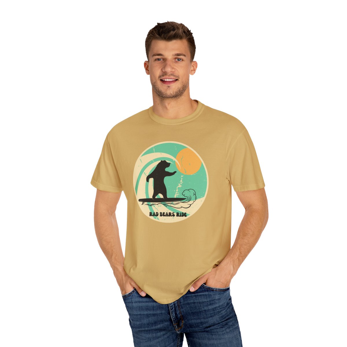 Gnarly Surfer Themed T-shirt Featuring Bear with Cool Phrase