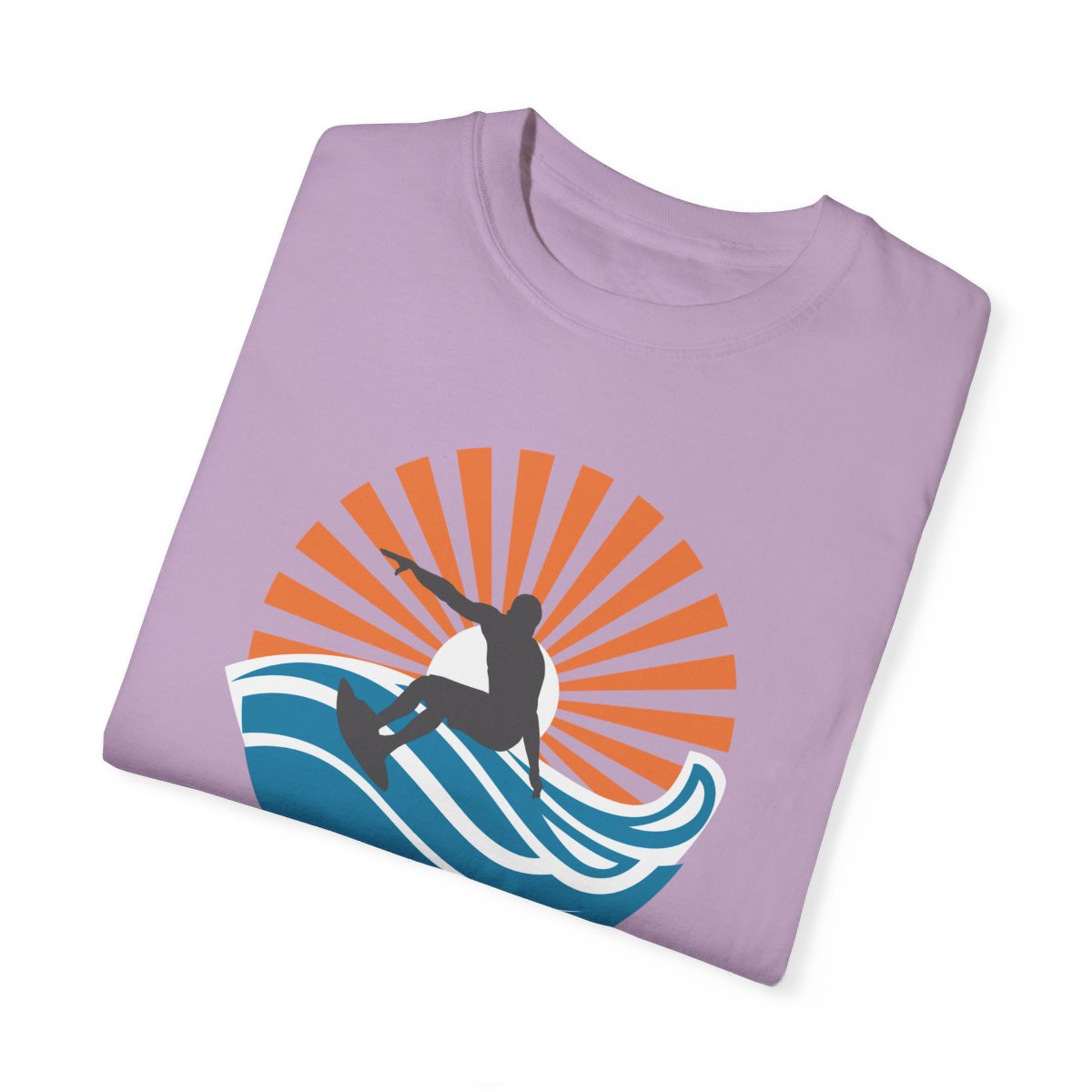 Chic Surfer Themed T-shirt Featuring Riding Dude with Cool Phrase