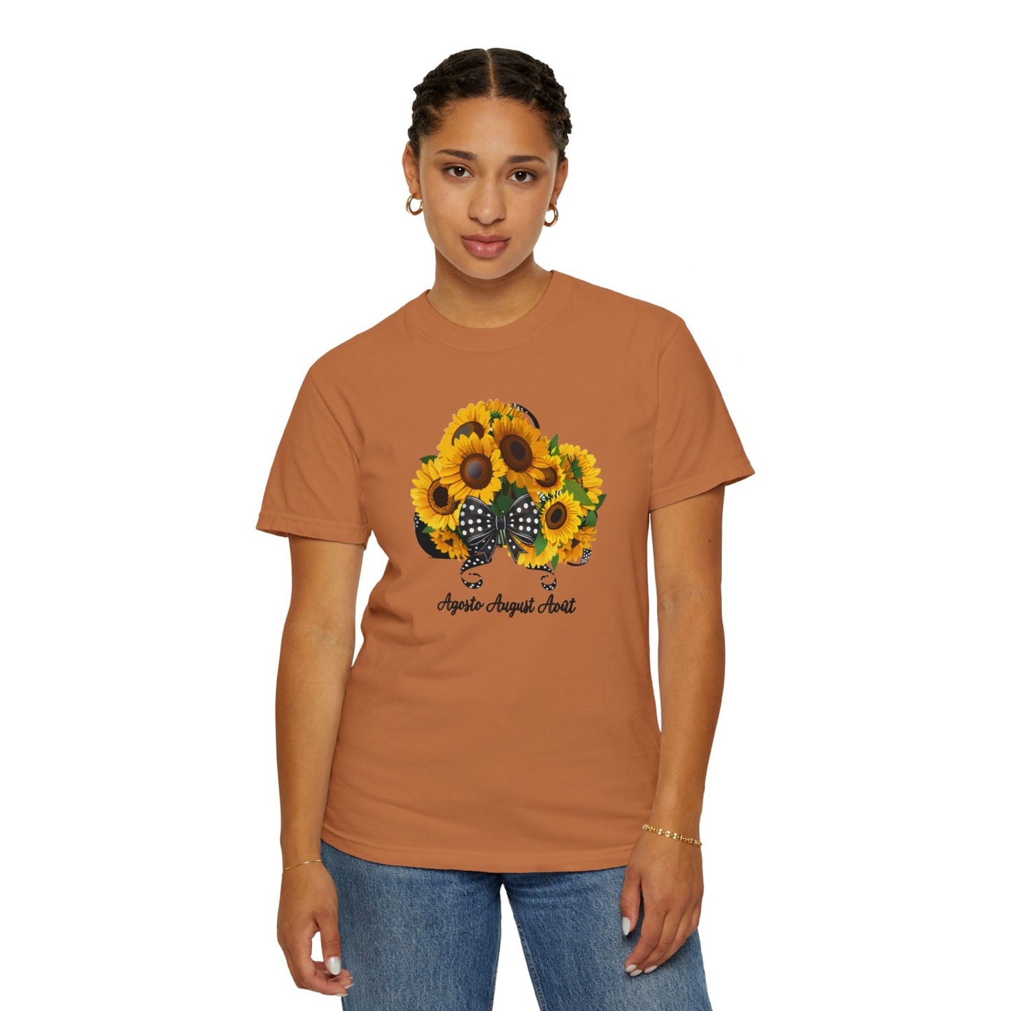 August Inspired Floral T-Shirt Featuring Sunflowers Bouquet