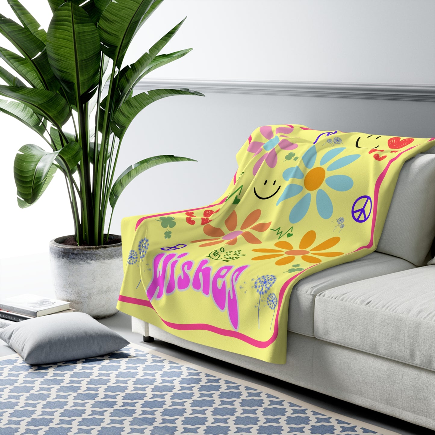 Bohemian Inspired Floral Sherpa Fleece Blanket
