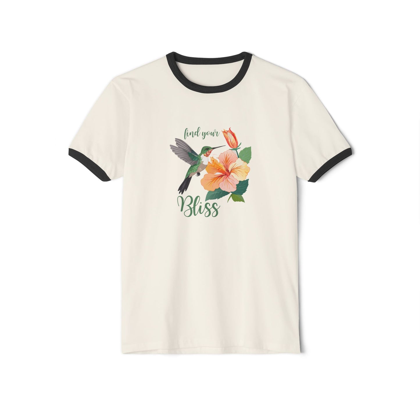 Floral Bliss Cotton Ringer T-Shirt - Nature Inspired Design