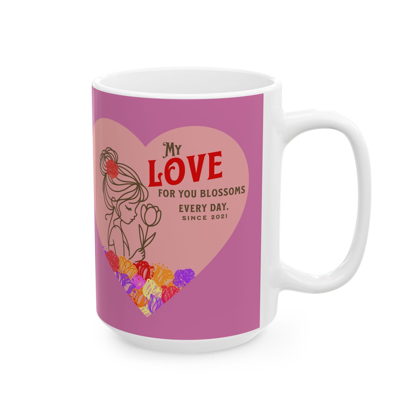 Blossoming Love Collection Ceramic Mug in Pink, (11oz, 15oz)