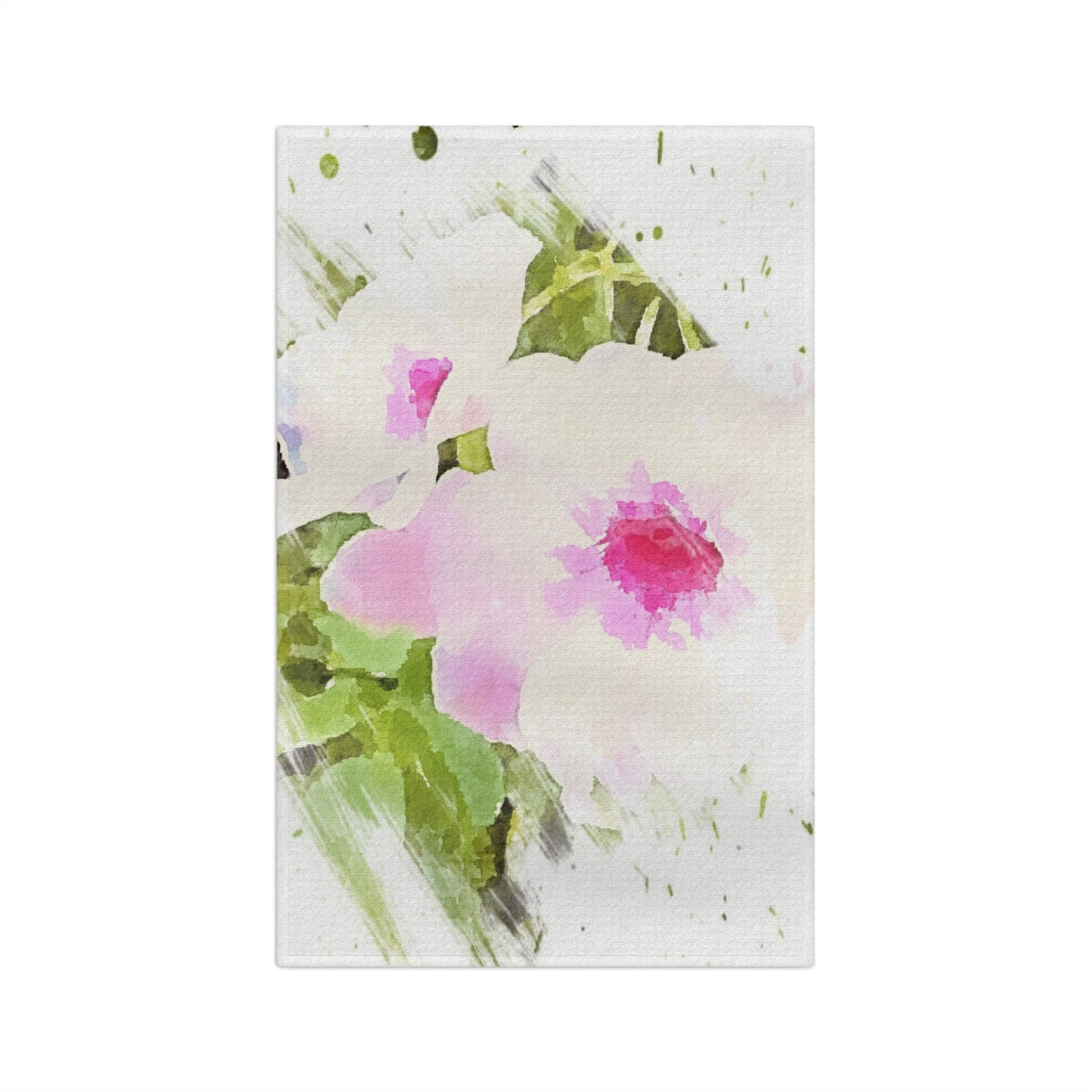 Garden Floral Kitchen Tea Towel in Watercolor Style
