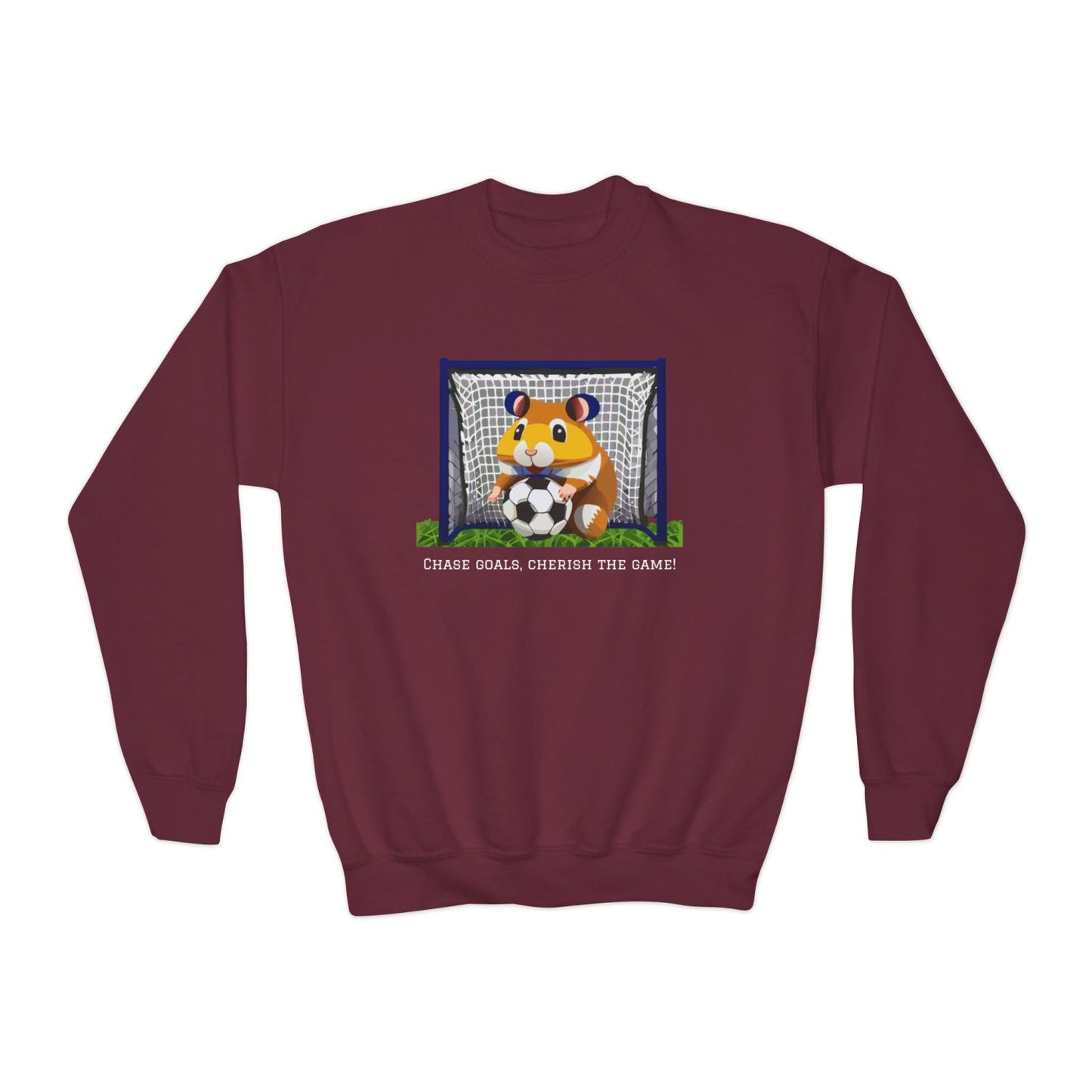 Cozy Youth Crewneck Sweatshirt Featuring Soccer Hammy
