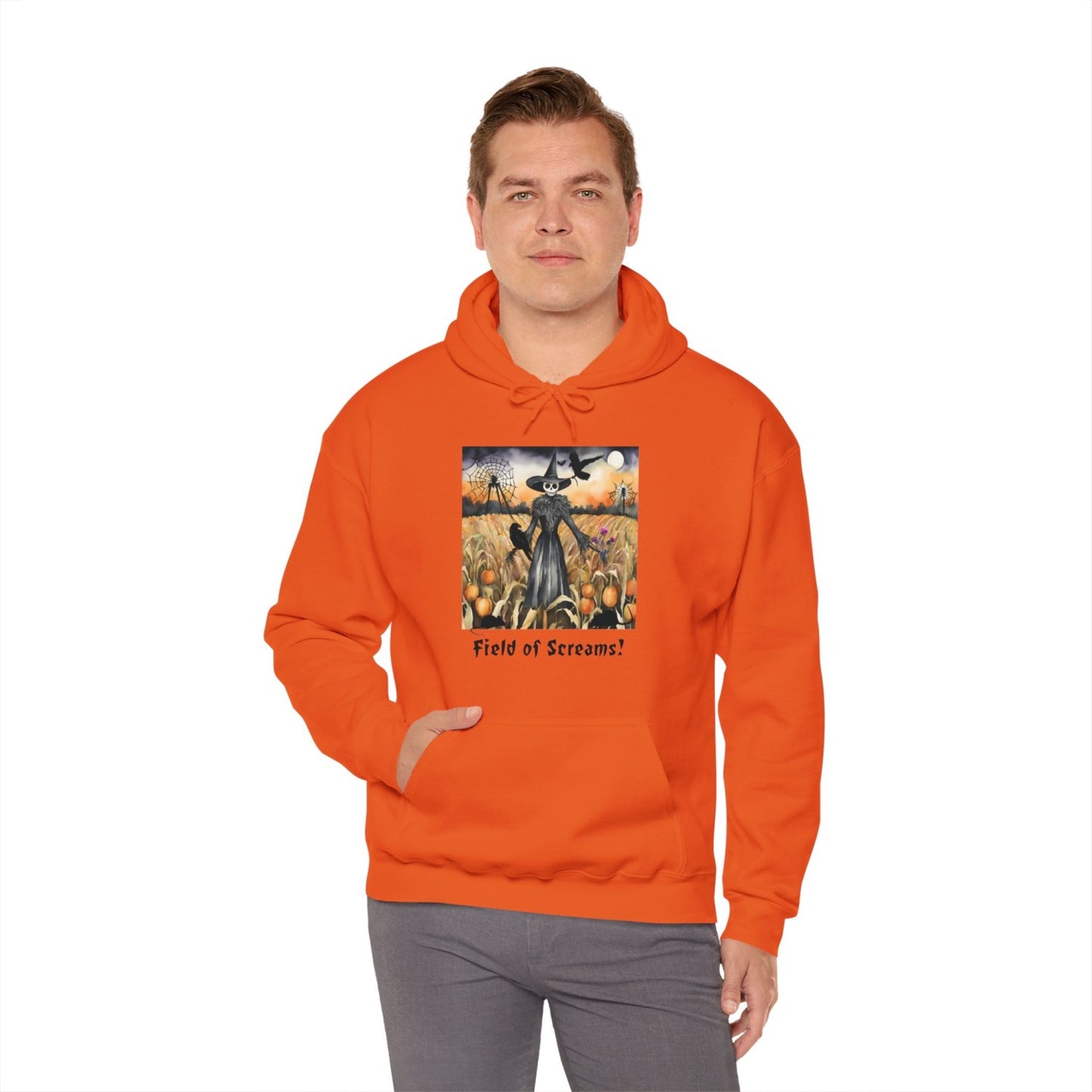 Comfy Halloween Hooded Sweatshirt Featuring Creepy Scarecrow