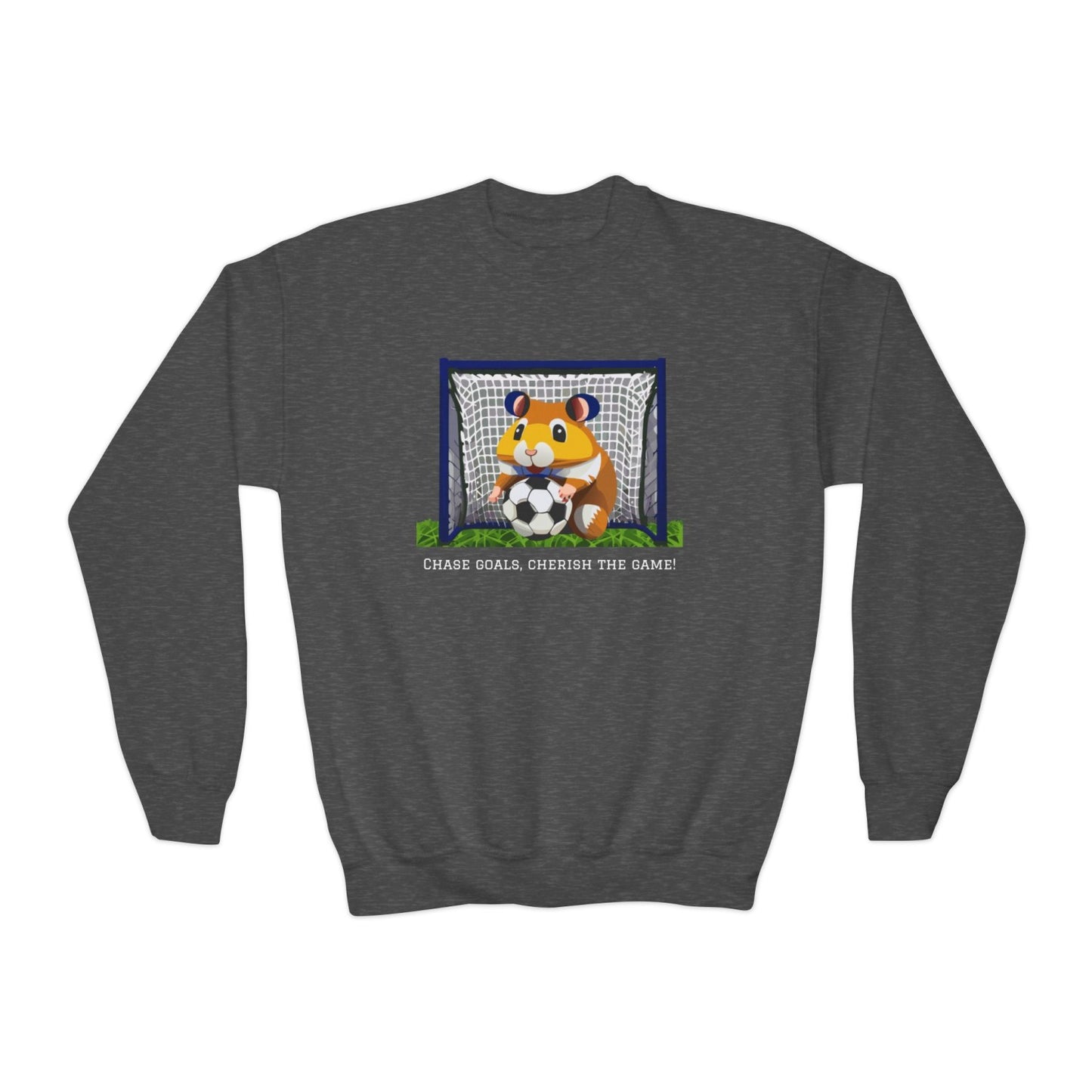 Cozy Youth Crewneck Sweatshirt Featuring Soccer Hammy