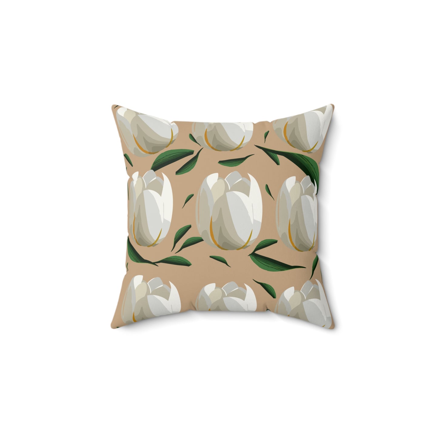 White Tulips and Sand Spun Polyester Square Pillow