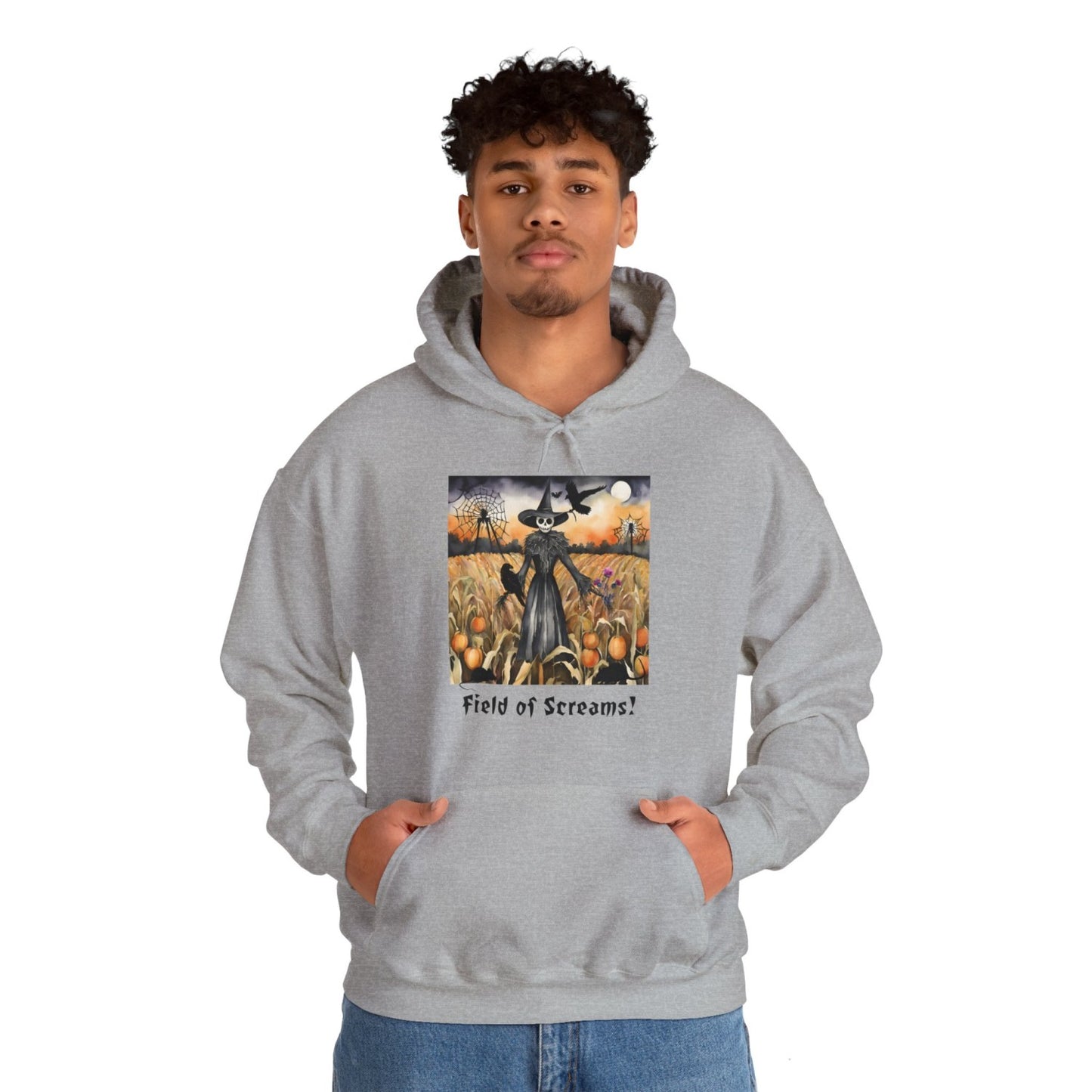 Comfy Halloween Hooded Sweatshirt Featuring Creepy Scarecrow