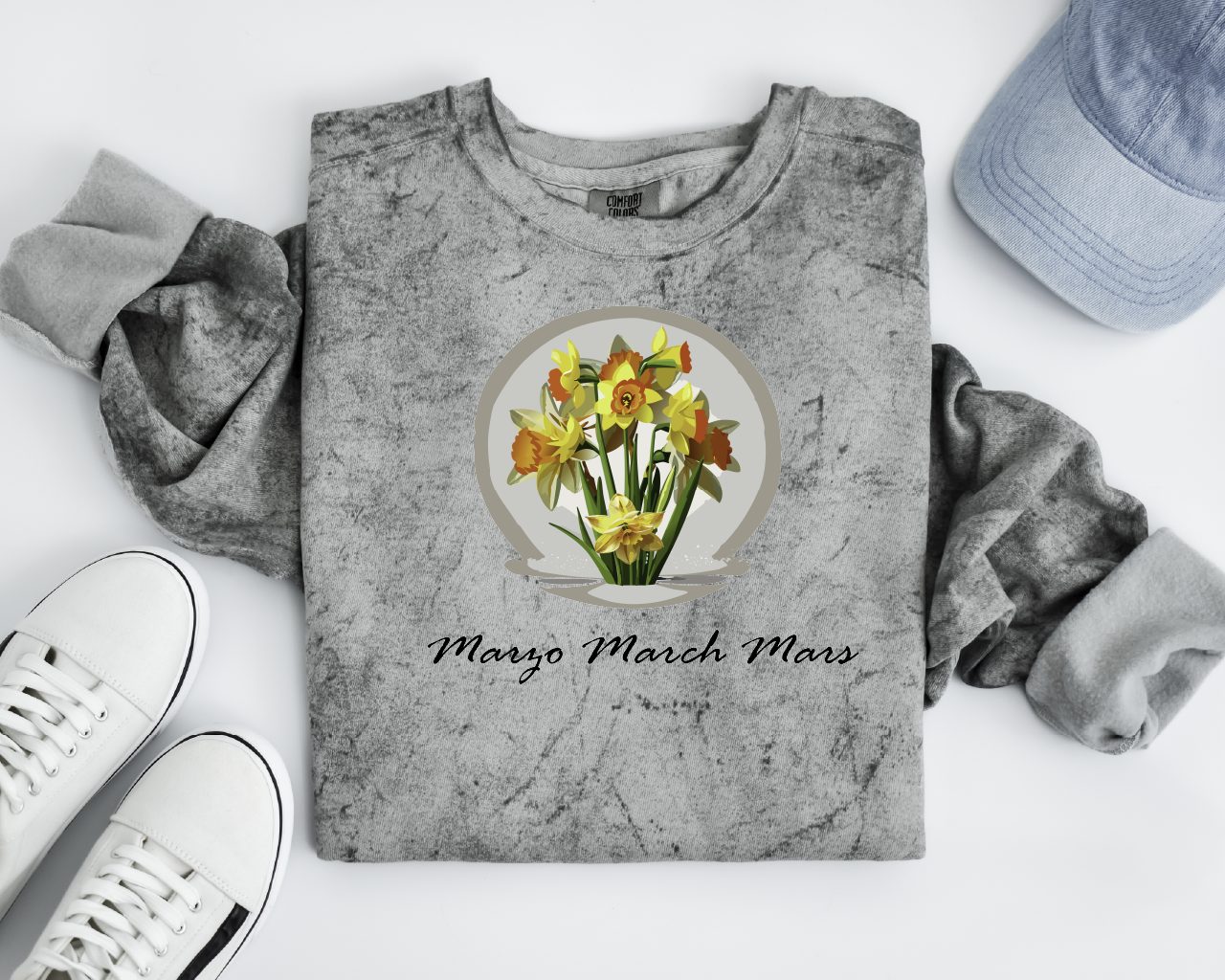 Comfy Cozy Floral Sweatshirt March Birthday Flower Daffodils